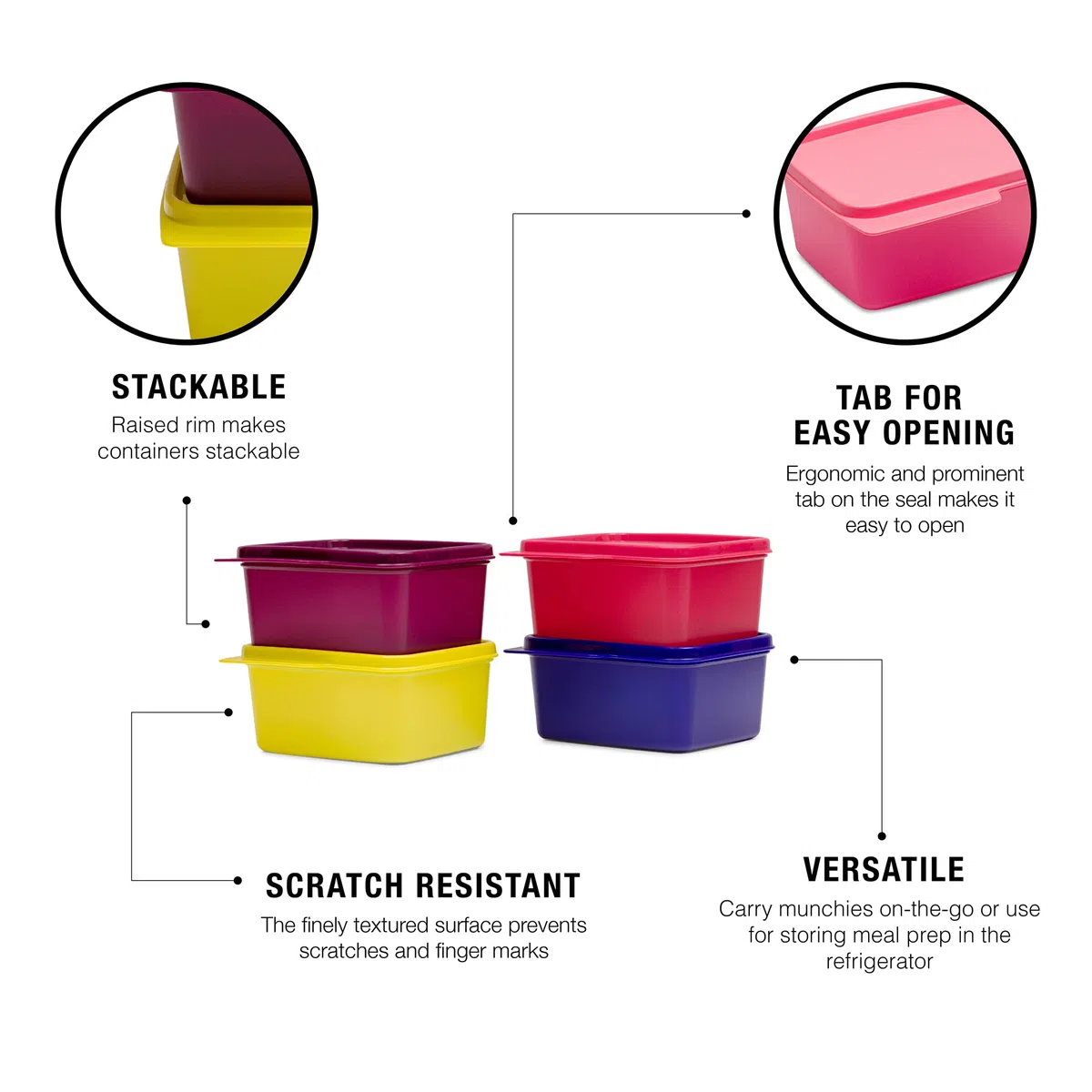 Tupperware Contenitore quadrato per frigorifero Keep Tab 500 ml, 4 pezzi