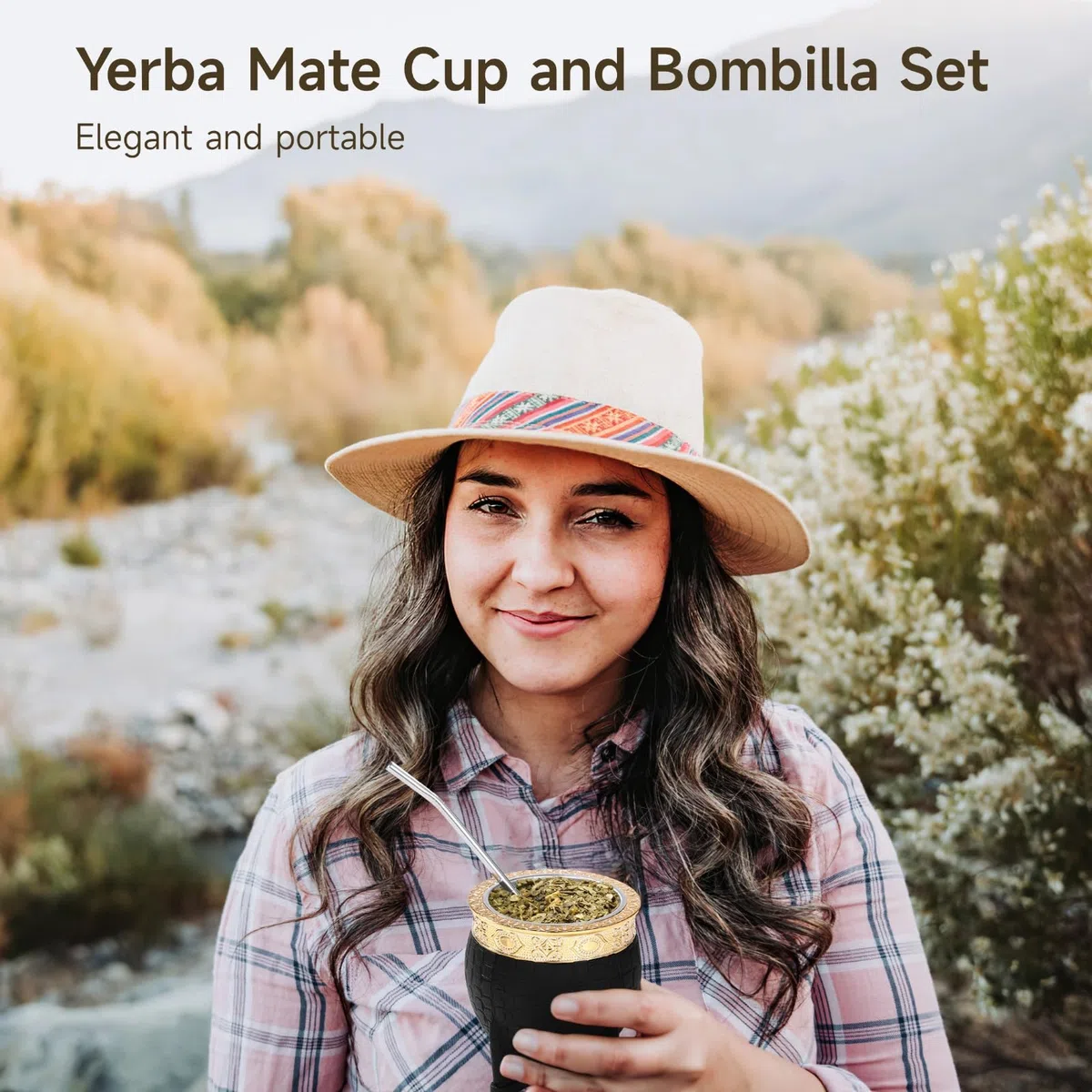 Tazza da tè biologica, Yerba Mate Cup Set con Bombilla, cucchiaio in acciaio con cannuccia, 9,9 x 8,6 cm
