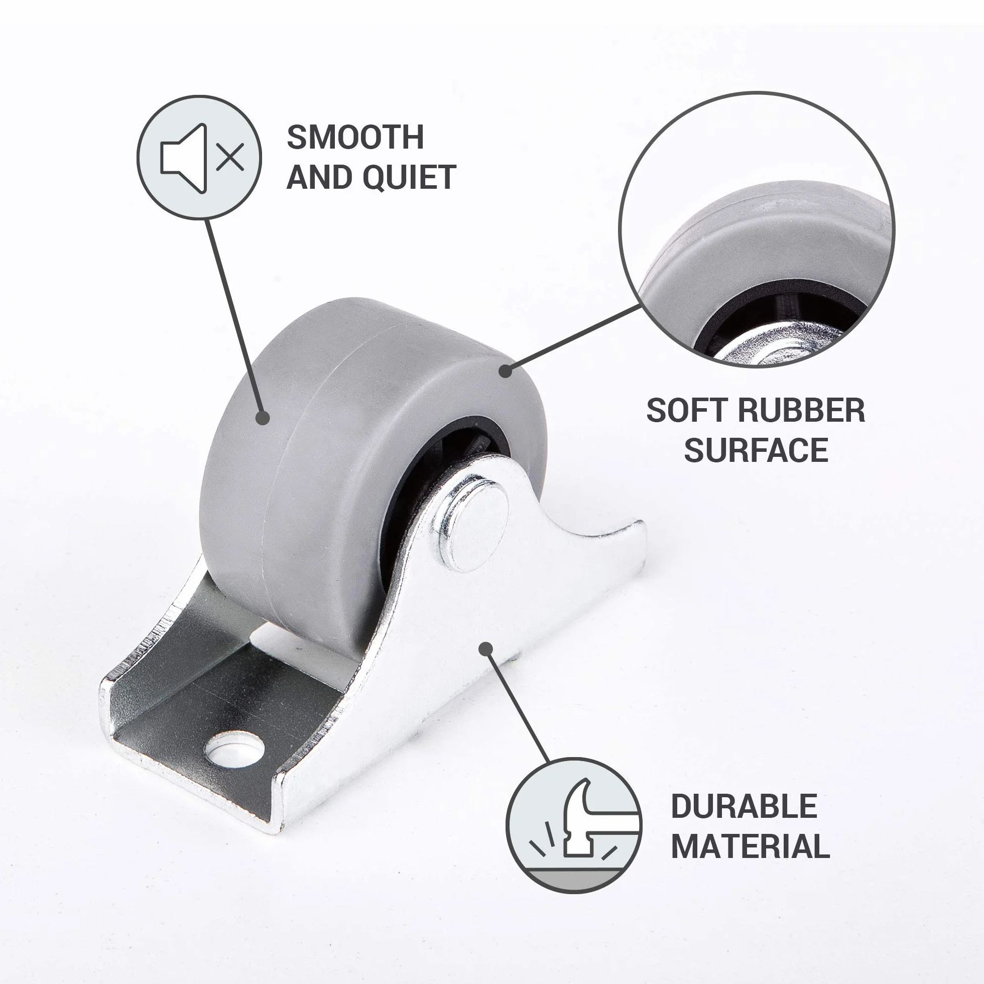 Set di 20 rotelle girevoli a doppia ruota, in gomma e plastica, 25 mm, con placca in metallo, misura piccola, adatte per mobili e stumenti