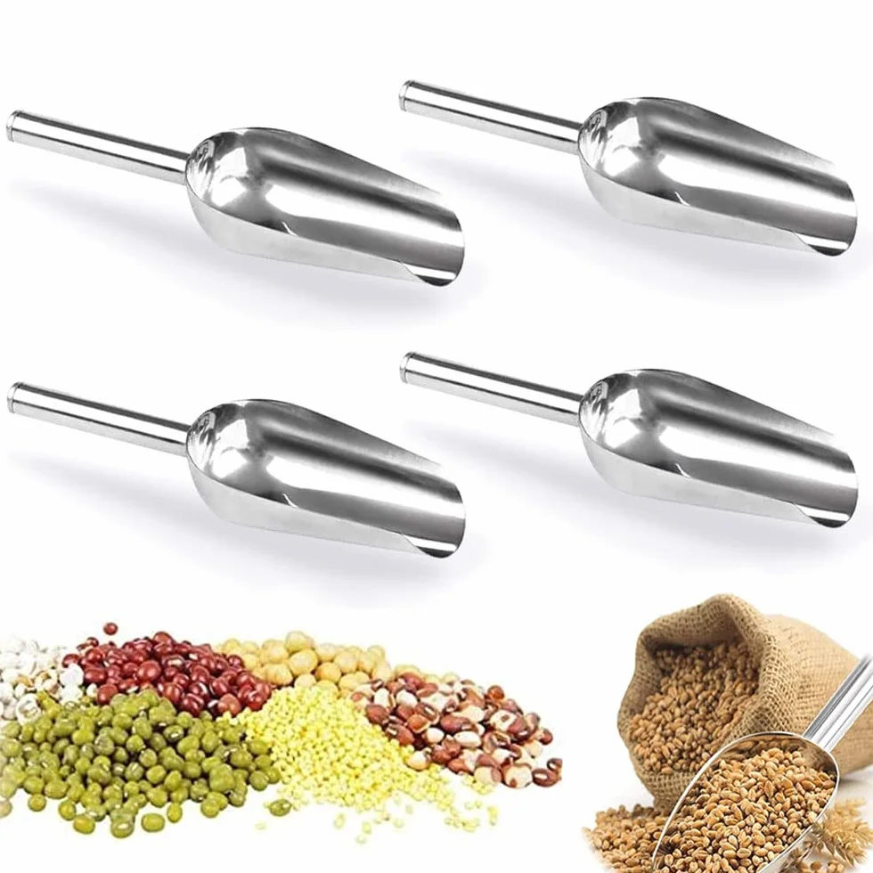 4Pcs Pala Ghiaccio in Acciaio Inossidabile, Paletta per Farina, Paletta per Alimenti, Cucchiaio Pratico da Cucina/Bar/Giardino/Supermercato, per Farina, Ghiaccio, Cibo, Fagioli