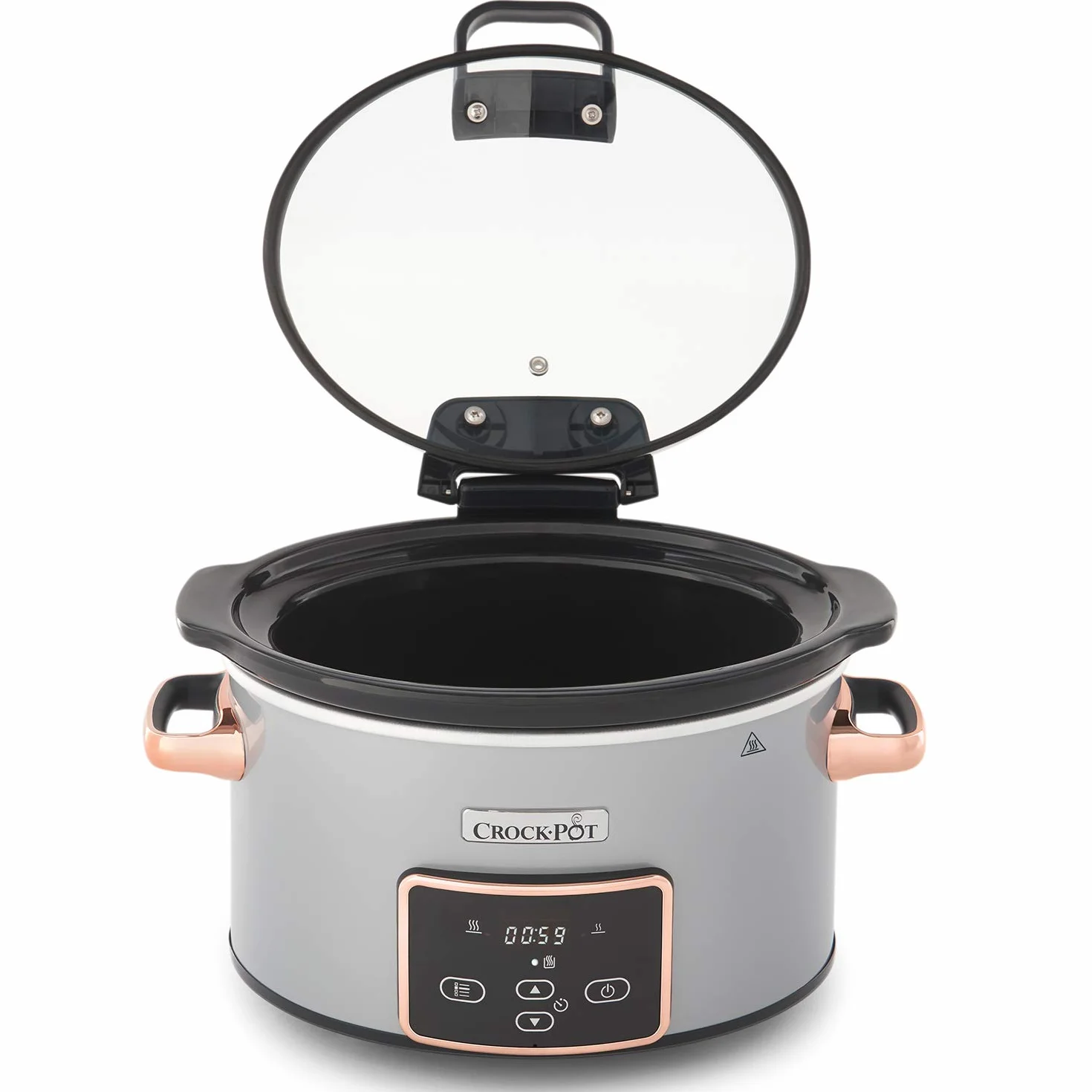 Crock-pot Pentola per Cottura Lenta, Slow Cooker, 3.5l, fino a 4 Persone, Coperchio a Cerniera, Timer digitale Countdown, 2 Impostazioni e Funzione Warm automatica, 200W, Ceramica, Argento