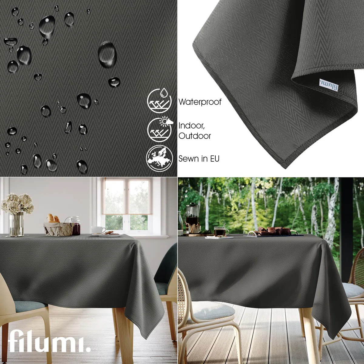 Tovaglia 150x350 cm grigio, lavabile, per interni ed esterni, motivo geometrico Verte