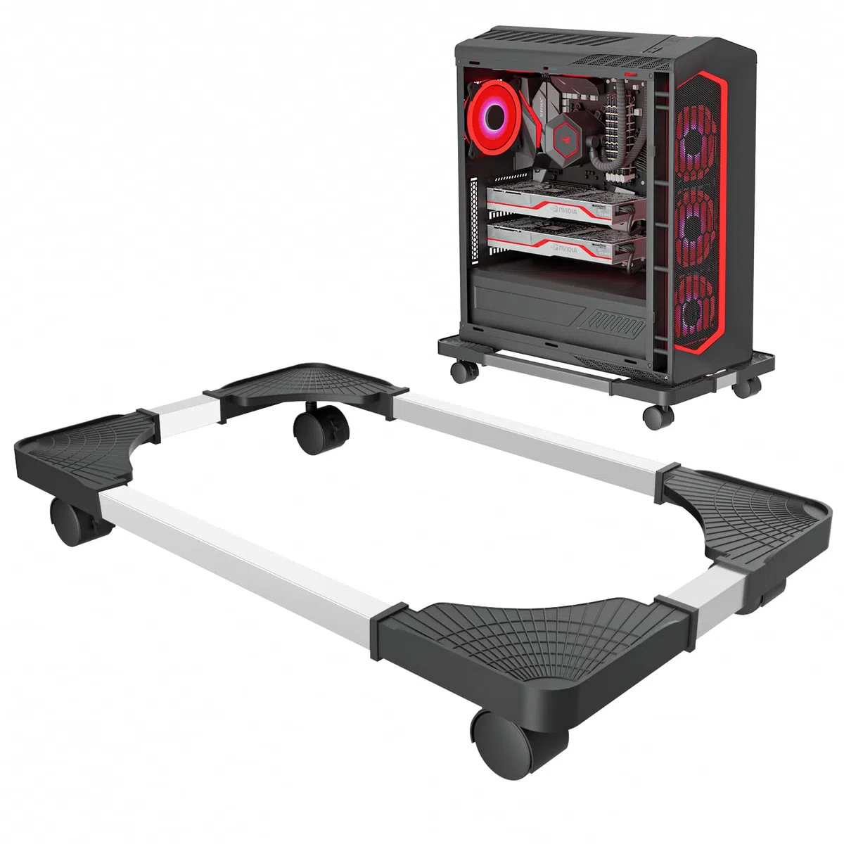 Supporto CPU per PC, computer desktop, supporto universale per CPU regolabile, alloggiamento mobile con 4 ruote chiudibili per CPU sotto scrivania - nero