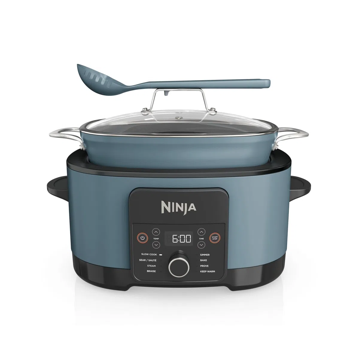 Ninja Foodi PossibleCooker 8L, Slow cooker e multicooker digitale 8 in 1 con casseruola antiaderente, griglia per cottura al vapore, coperchio in vetro e mestolo, grigio sale, MC1001EU