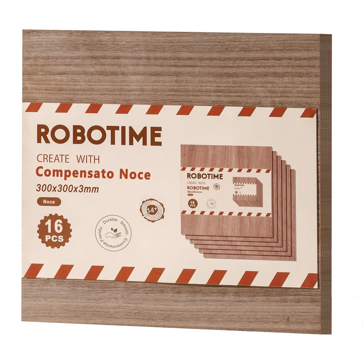 ROBOTIME Fogli di compensato non finiti, 16 pezzi, 300 x 300 x 3 mm, tavola in legno di noce per artigianato, pittura, arte pirografica, decorazione della casa fai da te e kit di modellismo