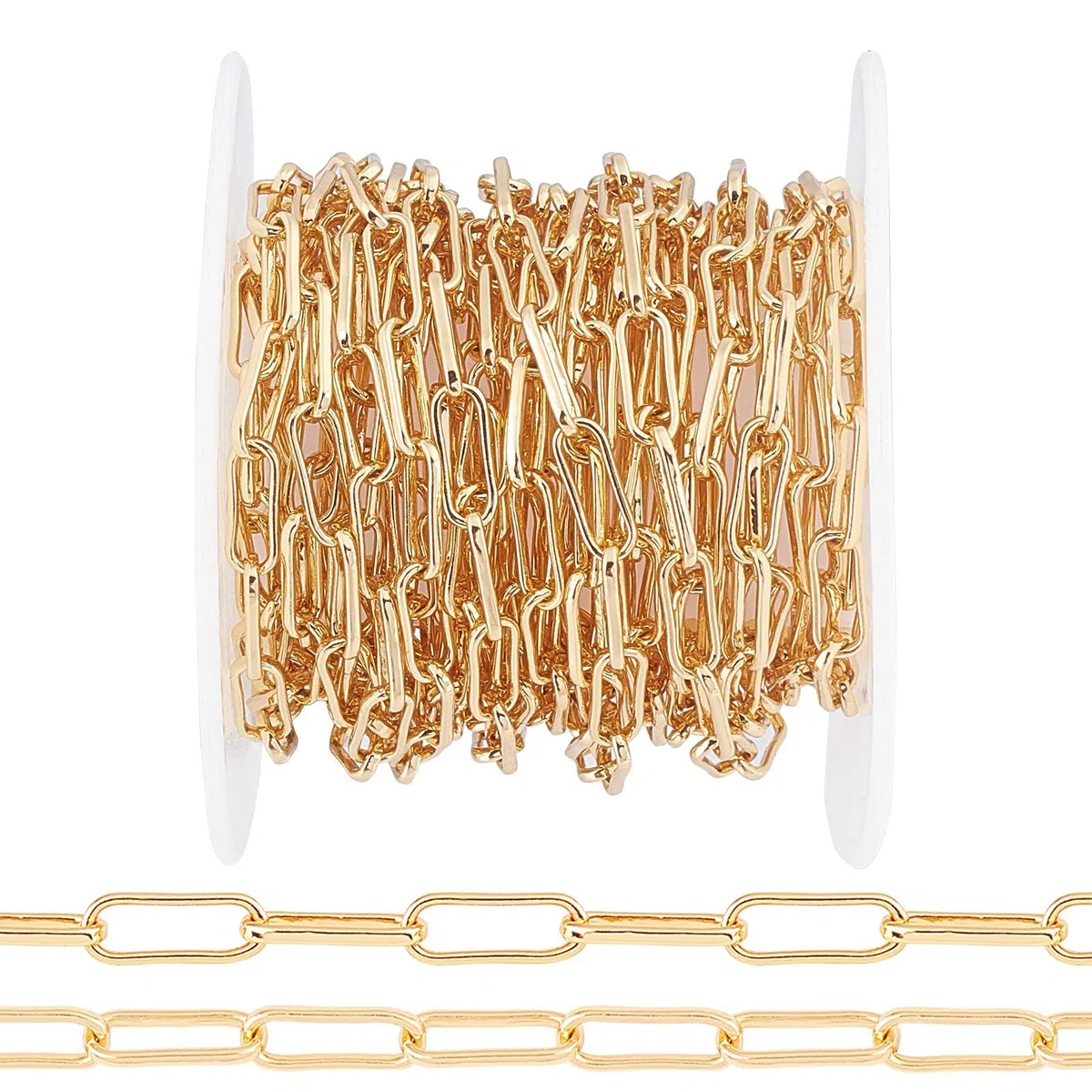 Catena a maglia ovale piatta, 5 m/rotolo, con placcatura in vero oro 18 kt, 10 x 3,6 mm, per choker, bracciali, collane e per la realizzazione di gioielli