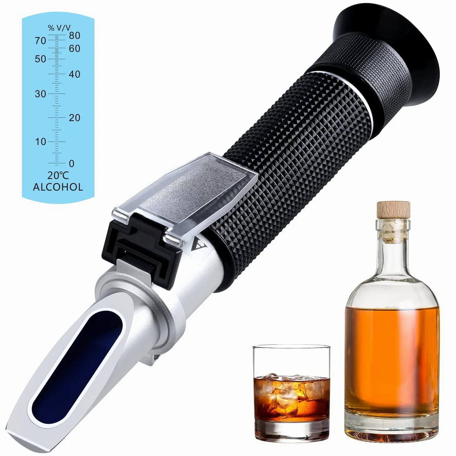Rifrattometro per Alcol ad Alta precisione 0-80% v/v, Strumento Portatile per Alcol, misuratore di Alcol rifrattometro Portatile per Bourbon Vodka Gin Tequila Mezcal Whisky Scotch ECC