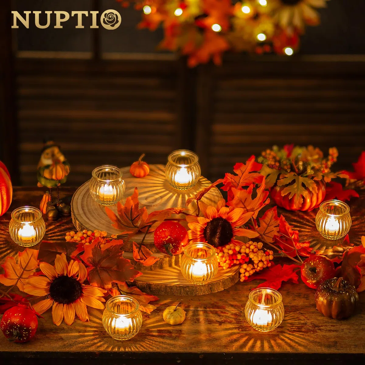 NUPTIO Portacandele in Vetro: 12 Pezzi Chiaro Zucca Natale Tea Light Titolari Piccolo Nervato Cristallo Tea Candle Matrimonio Centrotavola per le Tabelle Ornamenti di Natale