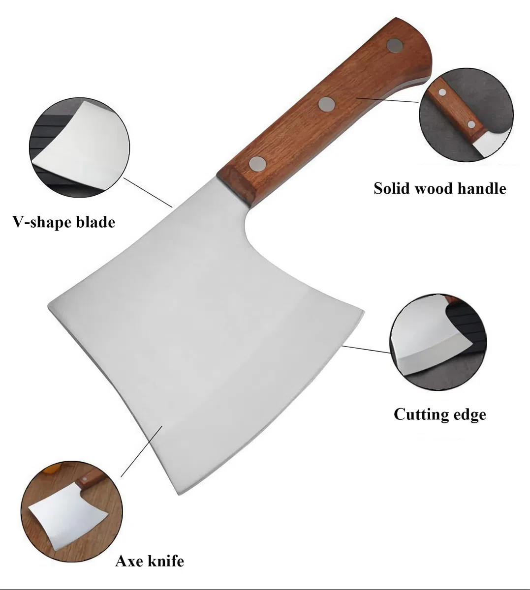MLG Tools Coltello per ossa, mannaia per carne a codolo pieno Mannaia da macellaio per ossa, per ossa grandi e carne congelata