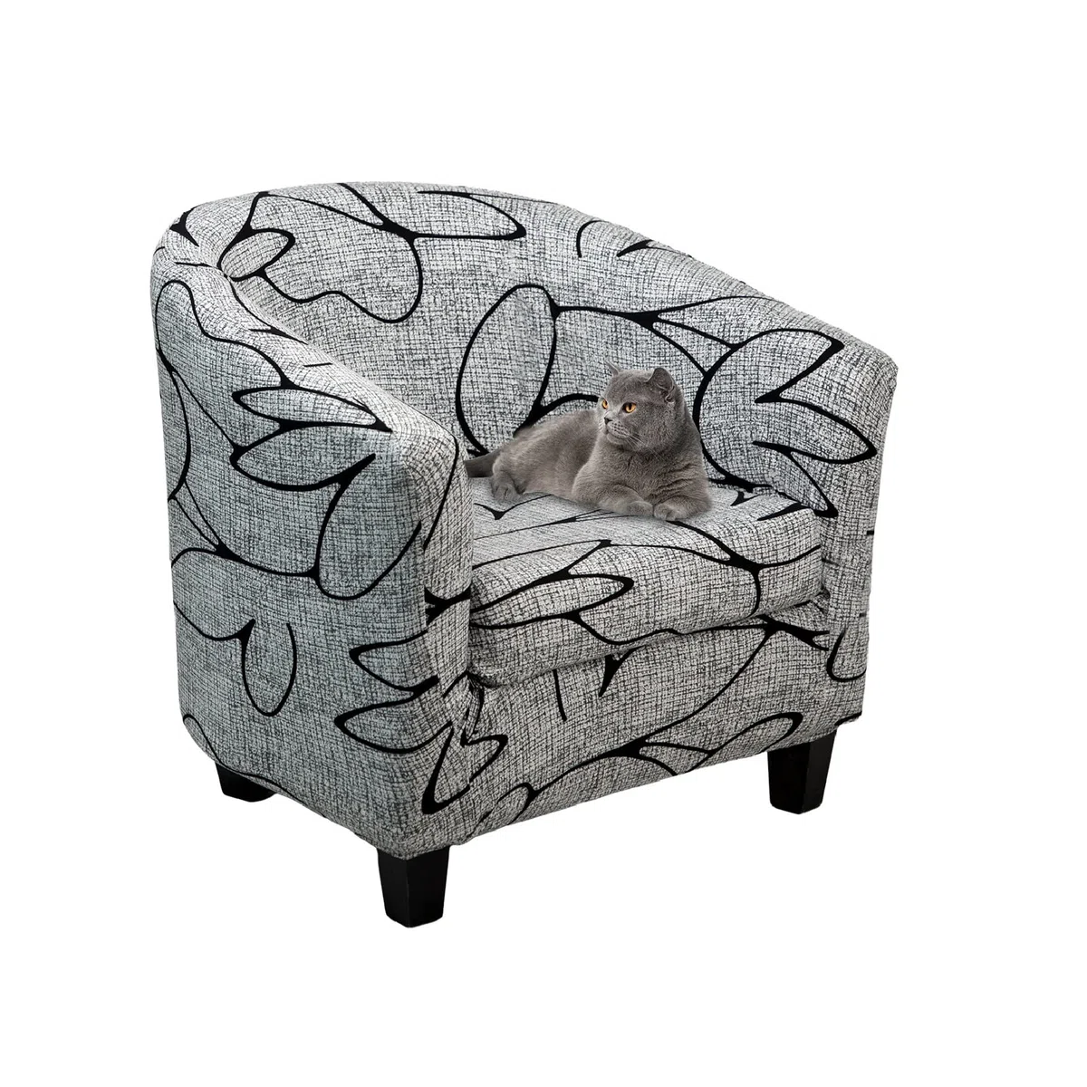 Lydevo Copripoltrona 1 Posto Elasticizzato,Copripoltrona con Cuscino Separato,Fodere per Poltrona da Cocktail Universale Lavabile Rimovibile,Coperture Protettive per Poltrona Club,Fleur Grise