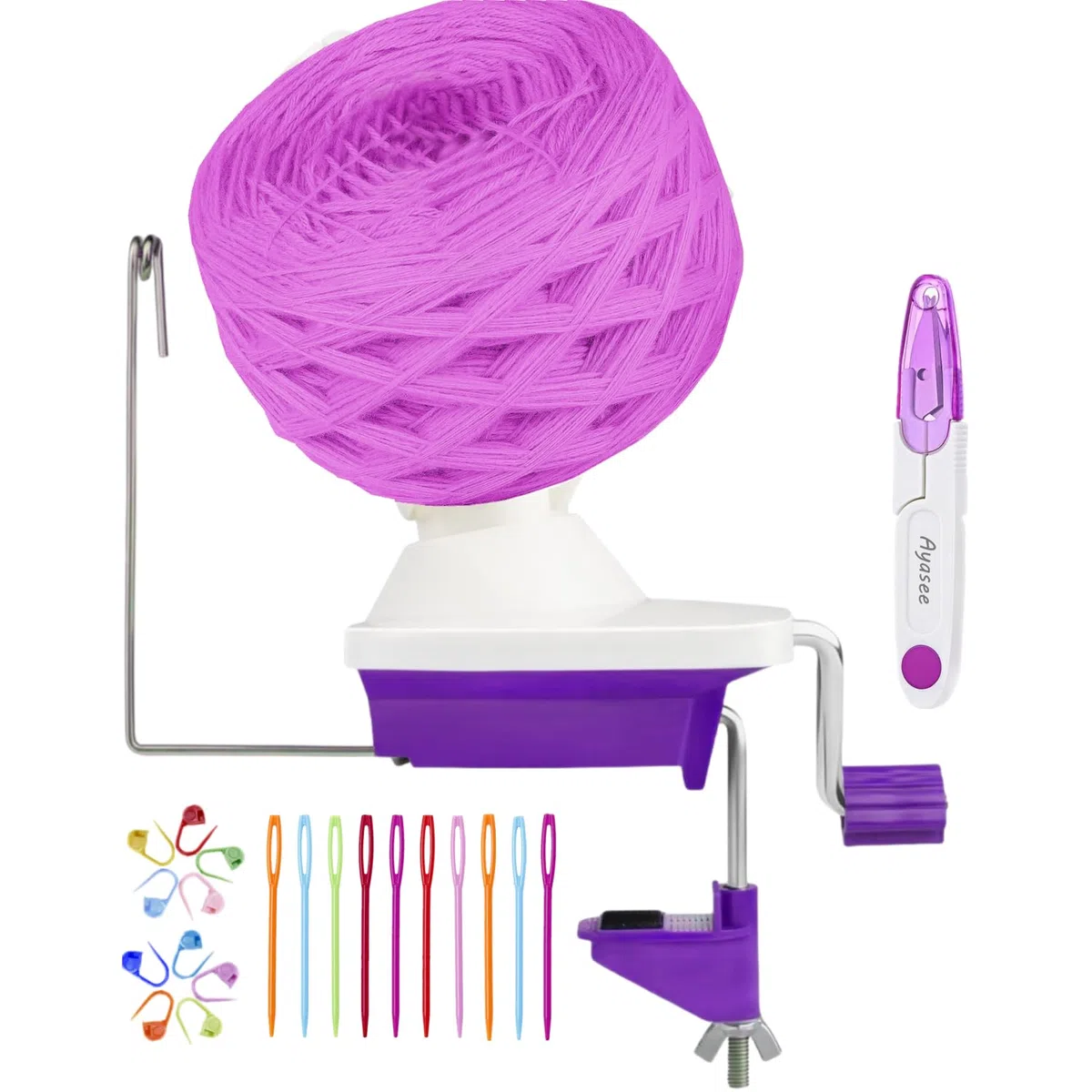Avvolgitore per gomitoli di filato, set per lavoro a maglia con avvolgitore per gomitoli manuale con morsetto da tavolo per riporre filati (22) (viola)