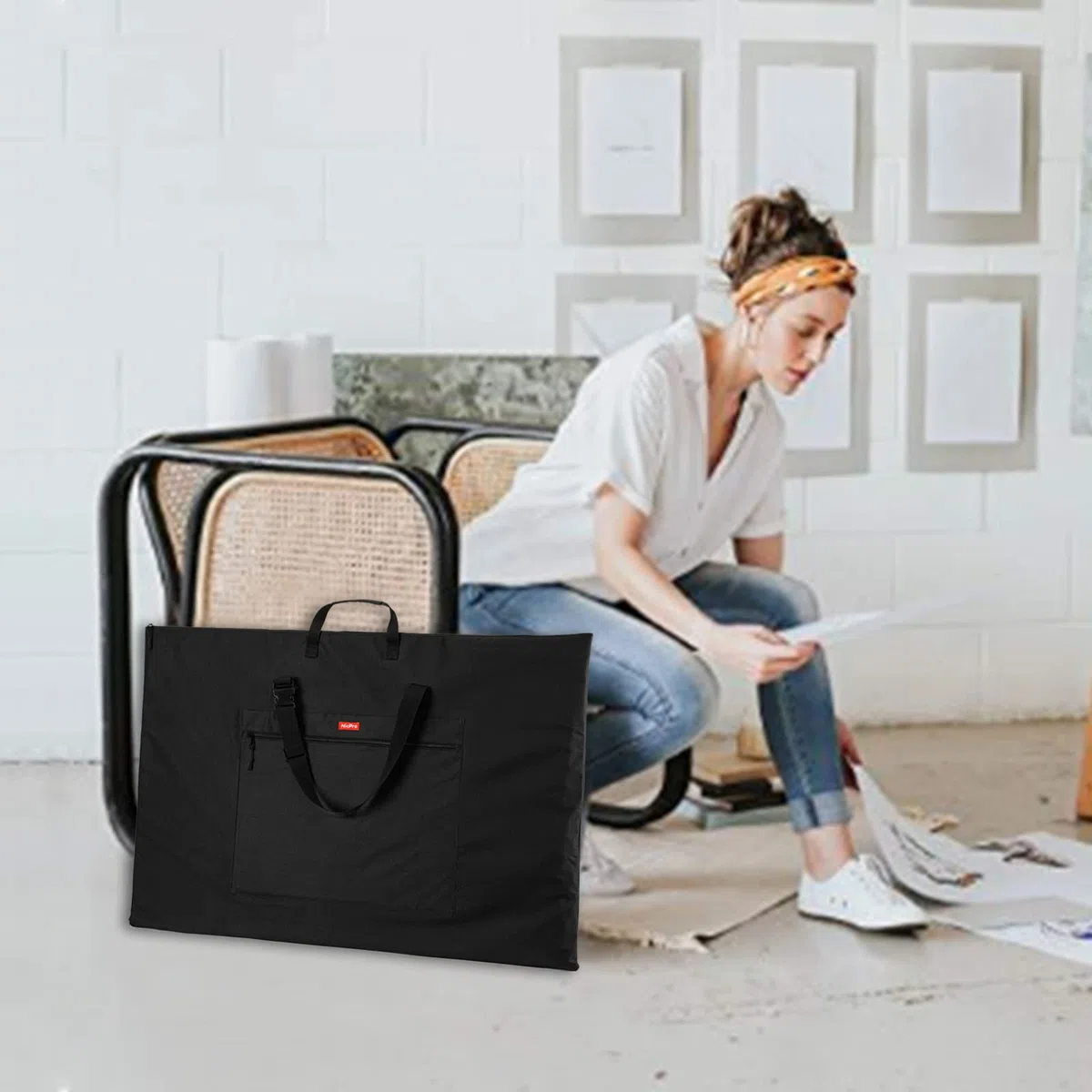 Nicpro Grande formato Art Portfolio Tote 65 x 95 cm Nero, Impermeabile Nylon Morbido Artista Storage Case per Poster Sketching, Disegno, Opere D'arte