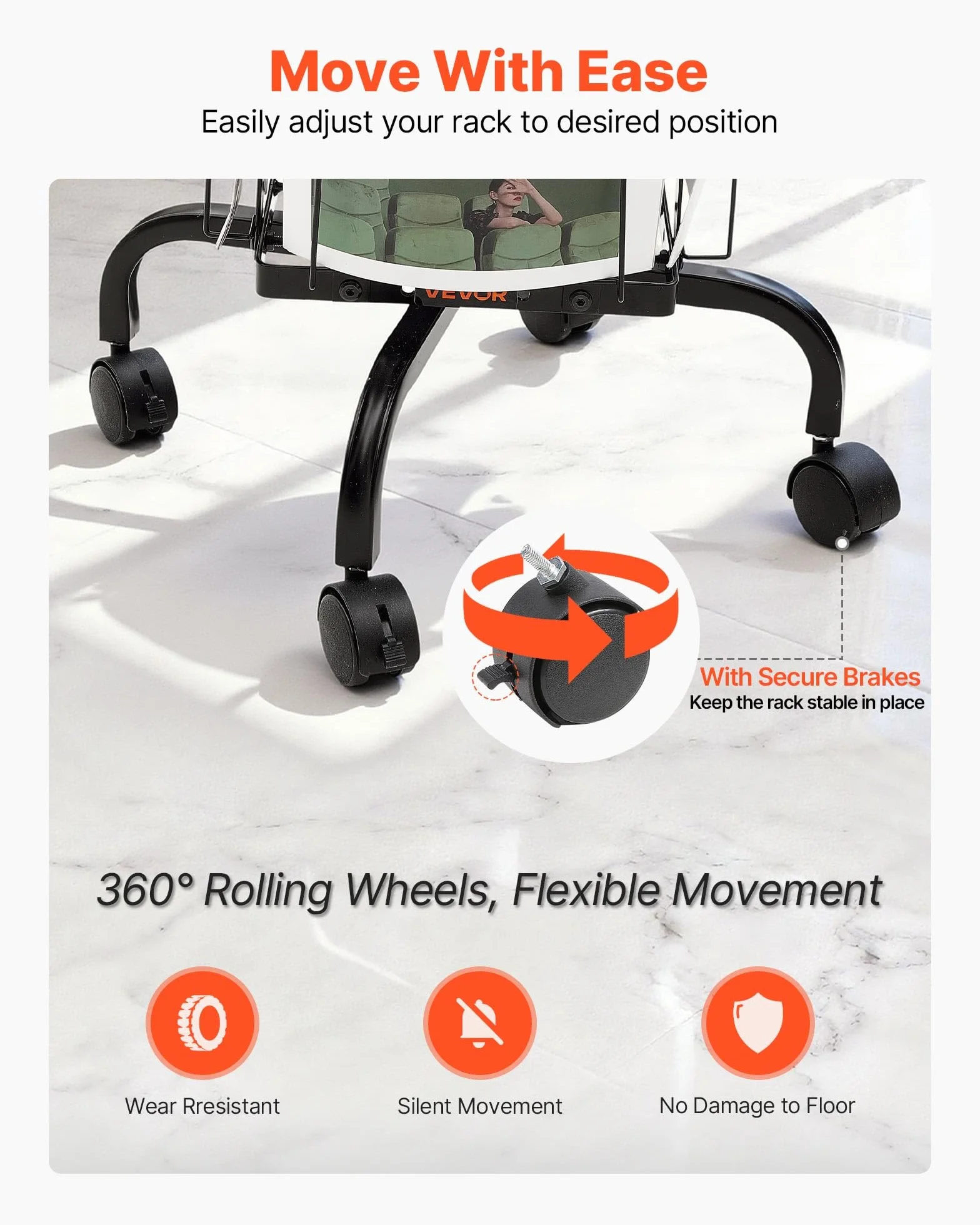 VEVOR Supporto Portariviste da Pavimento Girevole per Brochure e Cartoline con 32 Tasche, Espositore Girevole a 360° con 4 Ruote, Espositore da Terra per Brochure per Mostre, Uffici e Fiere