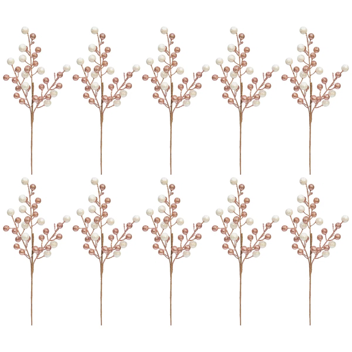 KI Store 10 rami decorativi rosa bianco rami di Natale artificiali 37 cm con rami di strass per fai da te Stem vischio per decorazioni natalizie