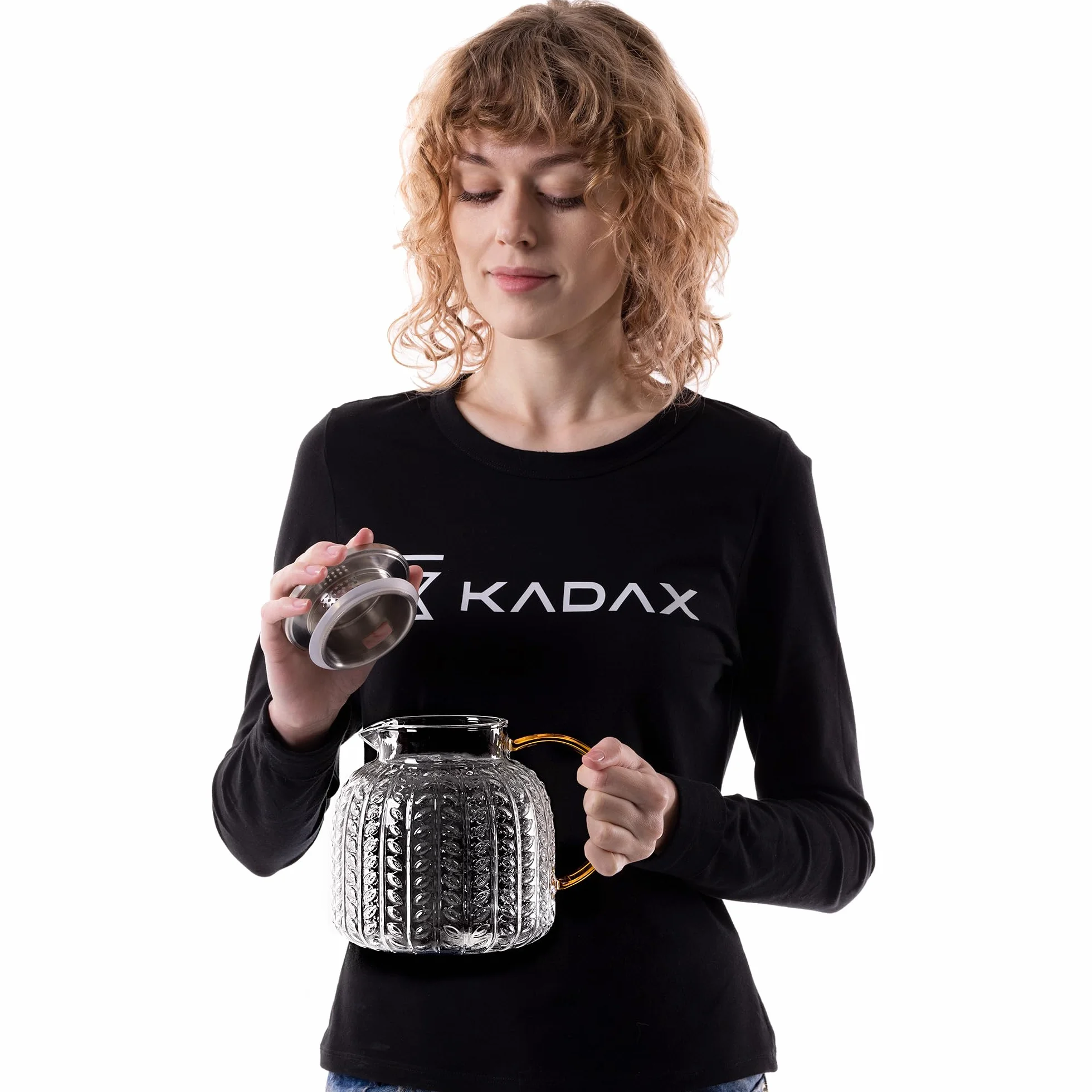 KADAX Teiera 1,3 litri in vetro borosilicato, caraffa in vetro resistente al calore con coperchio in acciaio inox e filtro integrato, teiera in vetro, caraffa in vetro