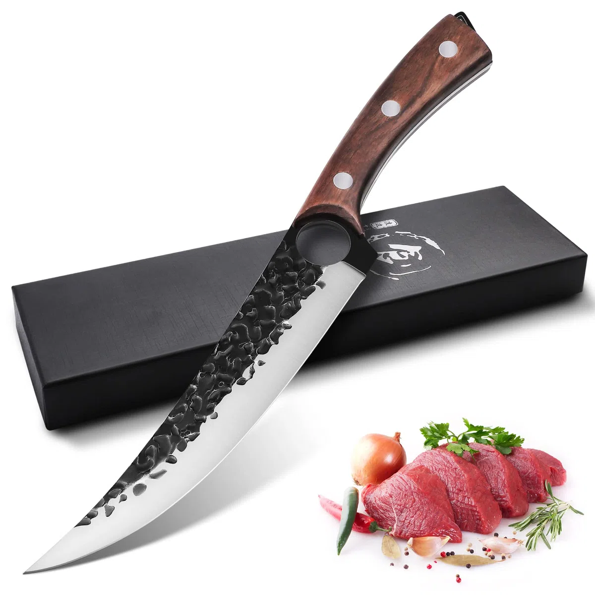 Purple Dragon Coltello per disossare filetti forgiato a mano Coltello professionale da macellaio Coltello da cucina in acciaio al carbonio pieno di seta per disossare carne pesce con scatola regalo