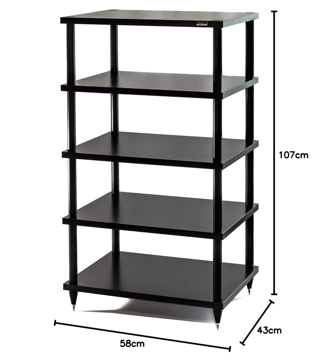 Solidsteel S2-5 Mobile Stereo Hi Fi Porta Elettroniche, Mobiletto Rack Audio a 5 Livelli in Legno (Made in Italy), Telaio in Metallo per Impianto Hi-Fi Stereo, Punte Regolabili in Acciaio INOX