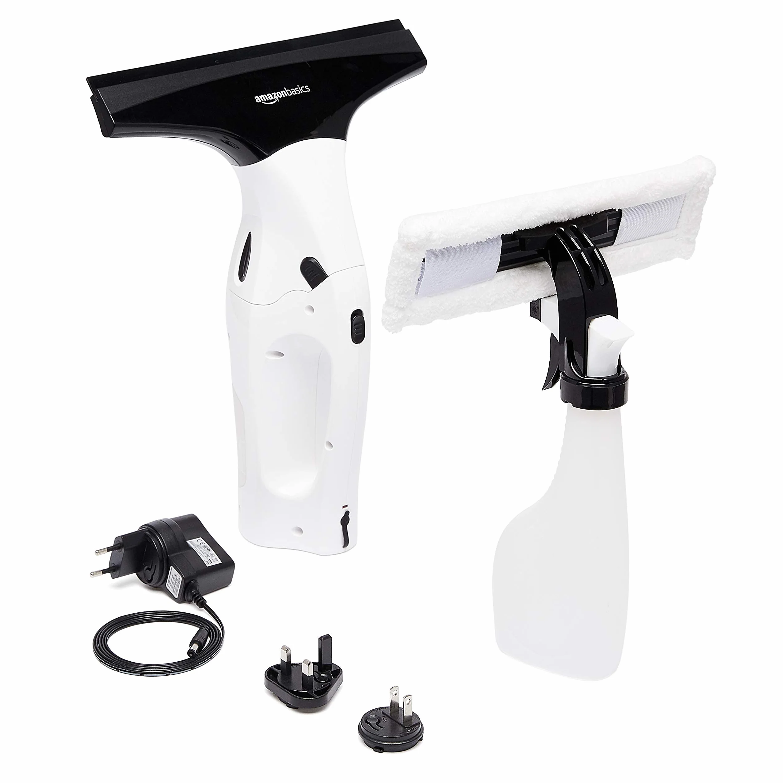 Amazon Basics Setdi aspiratore per finestra con batteria al litioricaricabile specchi e vetri della doccia presa europea,britannica,americana e giapponese inclusa,2unità,12.6 x 27.99 x 33.81 cm,Bianco