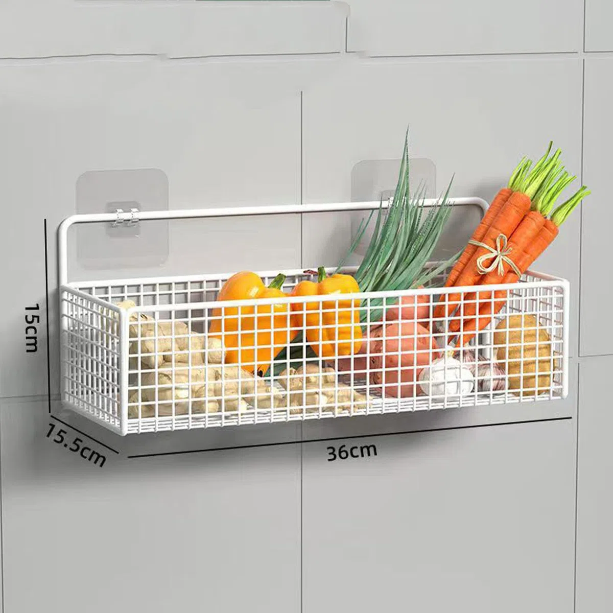 Cesti Sospesi in Metallo,sotto I'armadio in Metallo,Cesti di Frutta,Cesto Portaoggetti Autoadesivo in Ferro,per Cucina Bagno e Dormitorio(Bianco,15x15,5x36cm,270g)