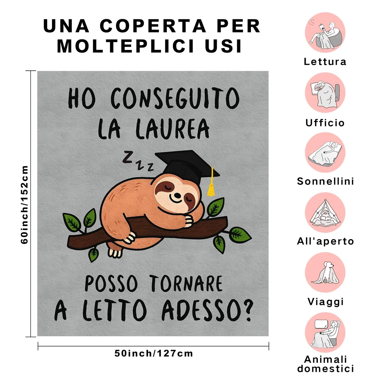 Coperta Morbida 130 x 150 cm, Regalo Laurea Donna Uomo, Regali per Laurea, Regali Laurea Donna Originali, Decorazioni Laurea Scherzi per Festa