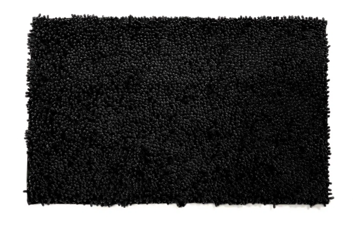 Poligono Set Tappeti Bagno 3 Pezzi in Microfibra, Tappeto Pelo Lungo 50x80 cm, 2 Tappetini Per WC e Water Forma Rettangolare 40X50 cm, Morbido, Antiscivolo, Nero
