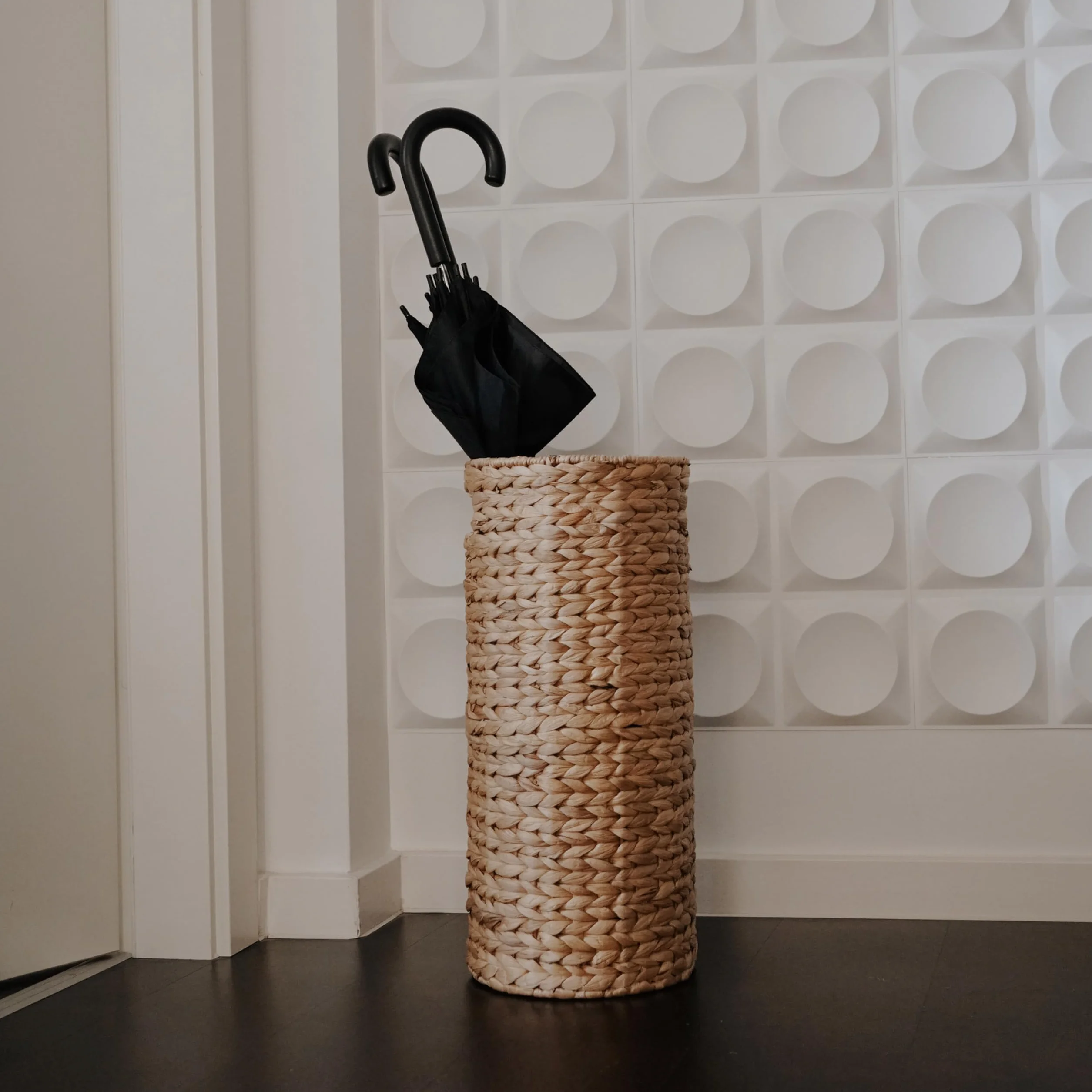 Decorasian Portaombrelli alto in giacinto d'acqua effetto rattan, portaombrelli, Ø 22 cm, altezza 50 cm, naturale, per corridoio e guardaroba, carta da regalo e rotoli di poster