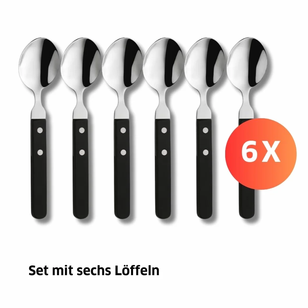 Amefa PIZZA 7000 - Set di cucchiai per pizza/bistecca per 6 persone, manico nero, in acciaio inox 18/0, lucidato e antiruggine, 2 manici rivettati in legno di Pakka, posate da bistecca, set di posate