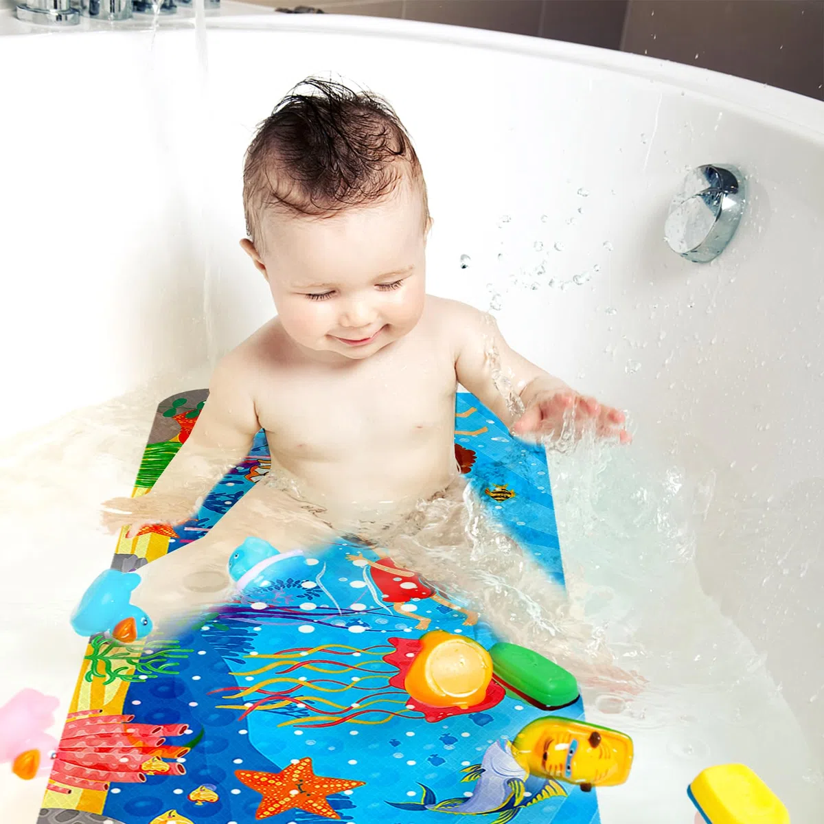 Tappeto Vasca Antiscivolo Bambini,Tappetino Doccia Antiscivolo,100x40cm Tappetino Vasca Antiscivolo Bambini da Bagno,Tappetino Antiscivolo per Vasca da Bagno, Modello Animale Marino.