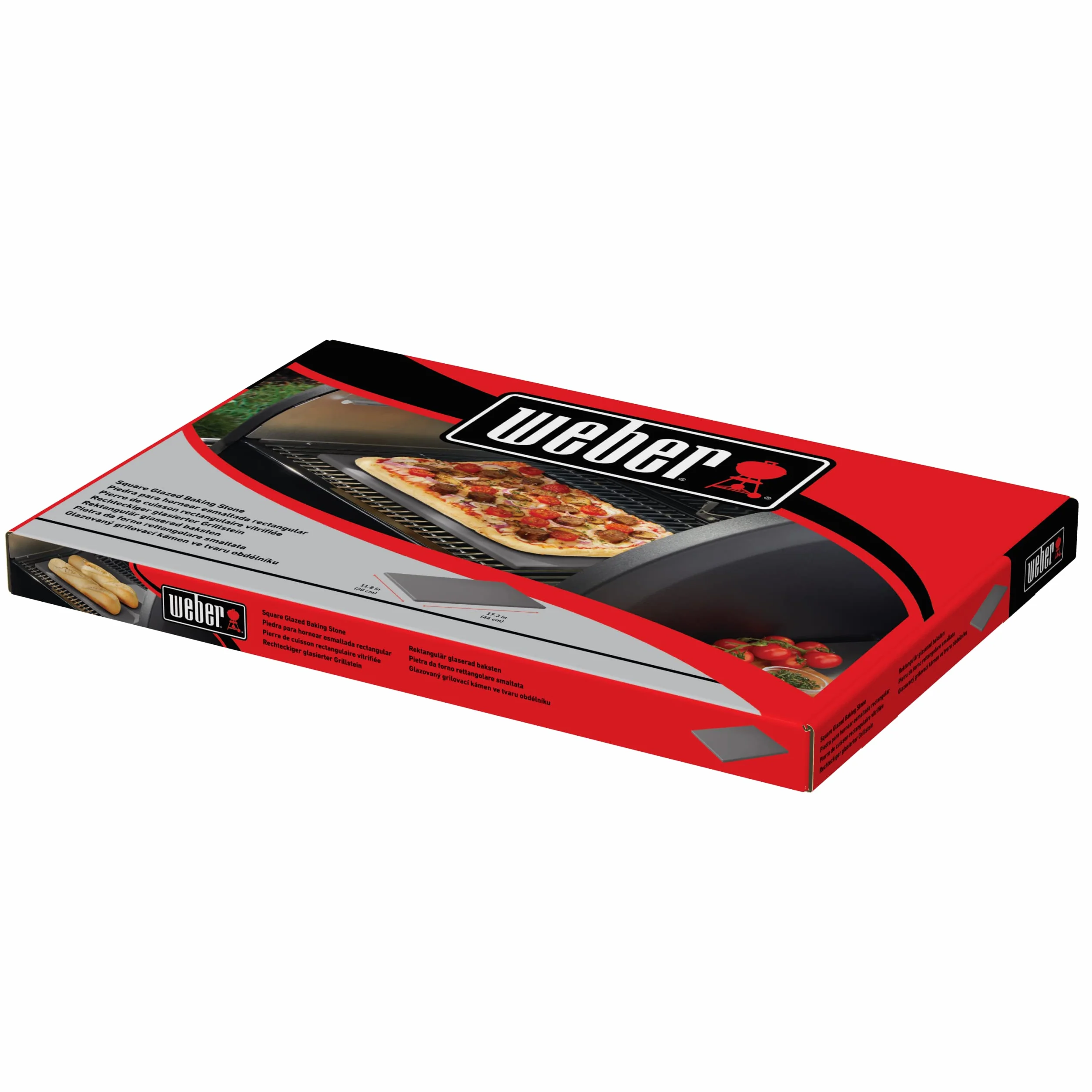Weber Pietra Pizza - rettangolare (44x30 cm), Pietra per pizza in cordierite smaltato per BBQ, Riscaldamento rapido, adatta a tutti i grill (a carbone da Ø57cm, gas, pellet, elettrici) - Nero (18412)