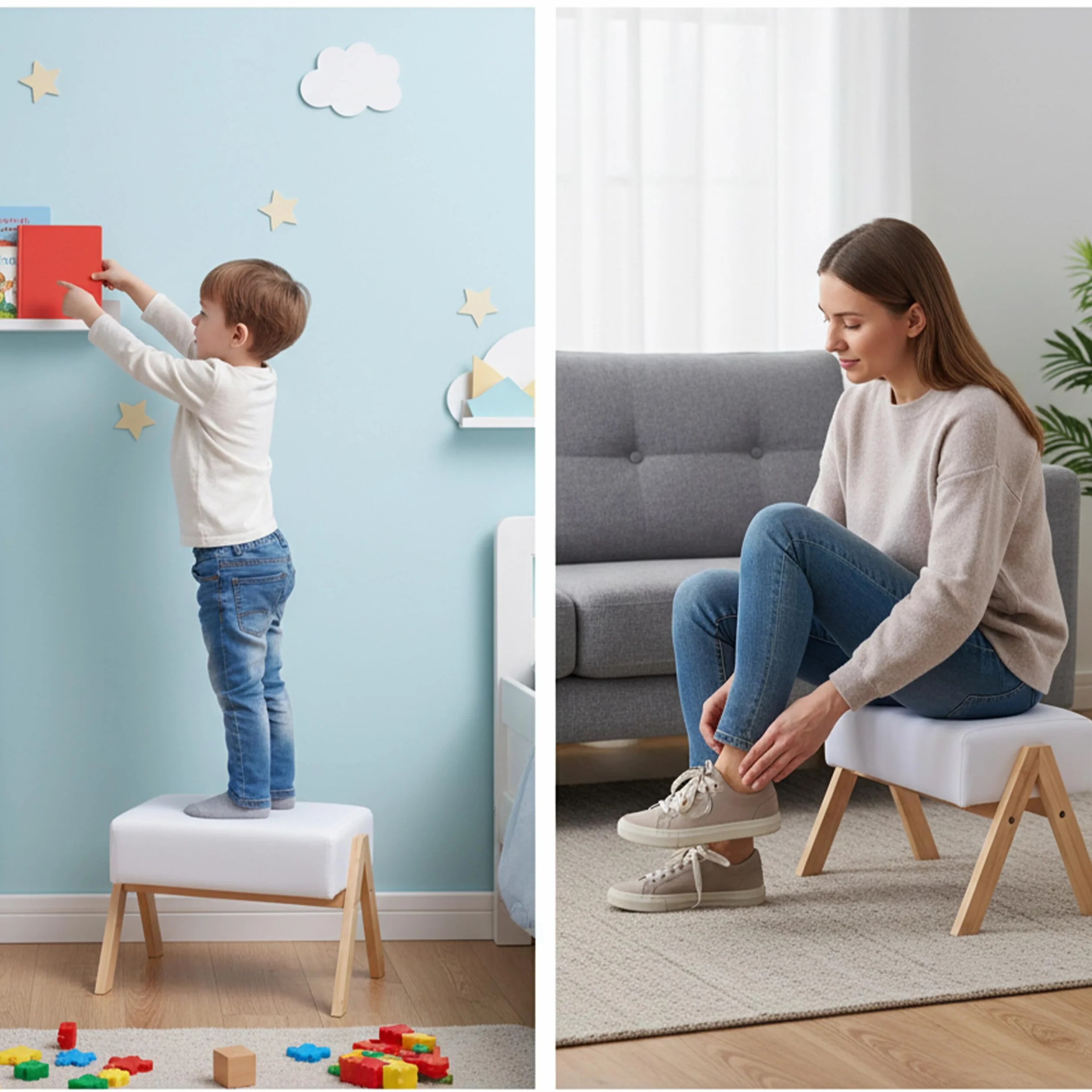 Relaxdays Poggiapiedi Imbottito in bambù, 40x28x30cm, Ingresso e Soggiorno, Crema/Naturale