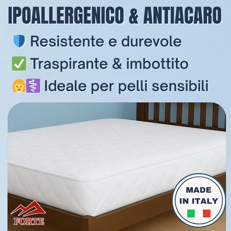 FORTE - Coprirete Matrimoniale 160x190 Imbottito, Resistente Dotato di Lacci agli Angoli, Salvaguarda le Pelli Sensibili con Prioprietà Anallergiche ed Antiacaro, Prodotto in Italia