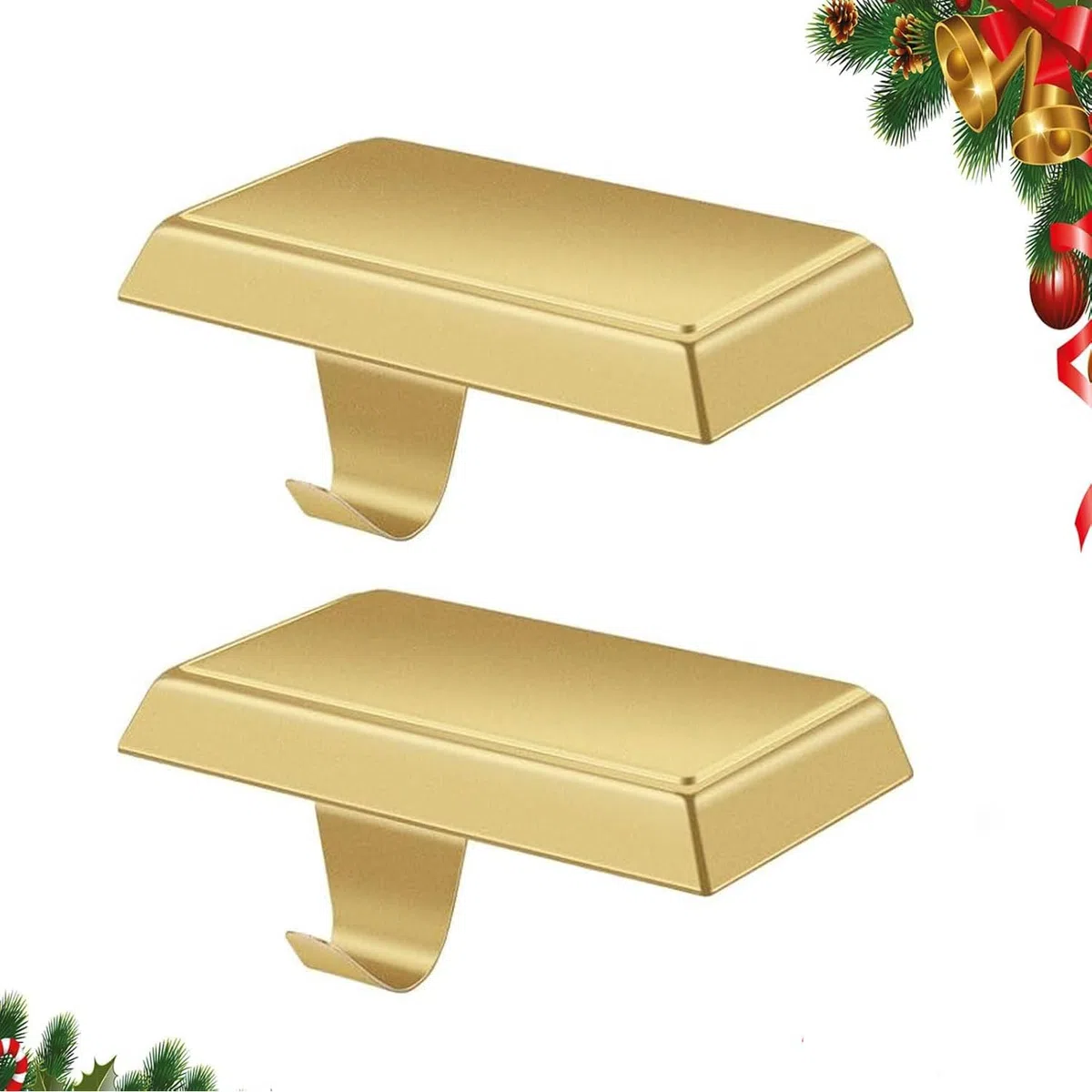 Supporti per calze di Natale, ganci in metallo, per caminetto, autoportanti, decorazione per feste di Natale (2 oro, 2)