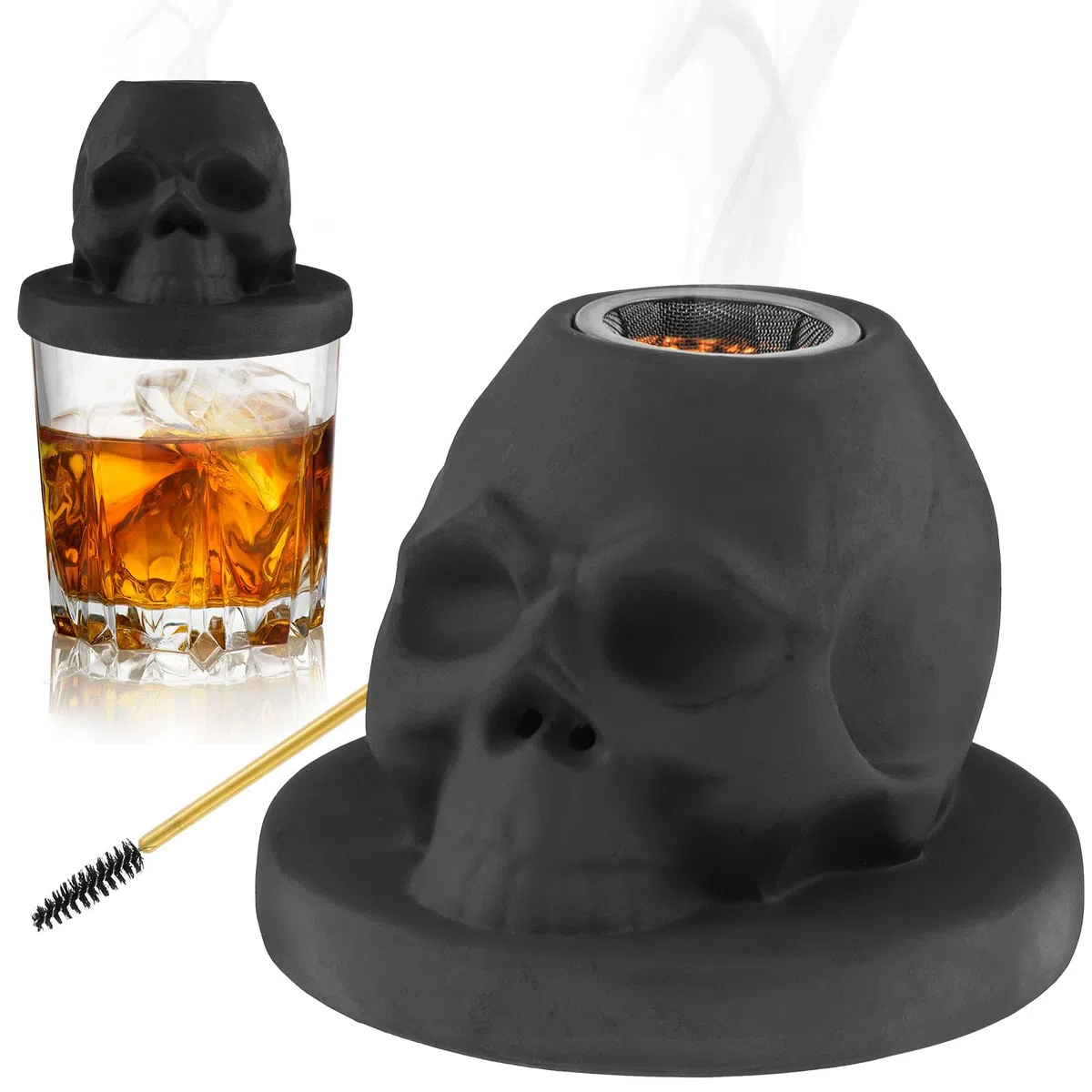 Kit per affumicatore da cocktail in ceramica a forma di teschio per whisky, vino, bevande, bourbon, regalo unico per uomini/padre/marito/amico