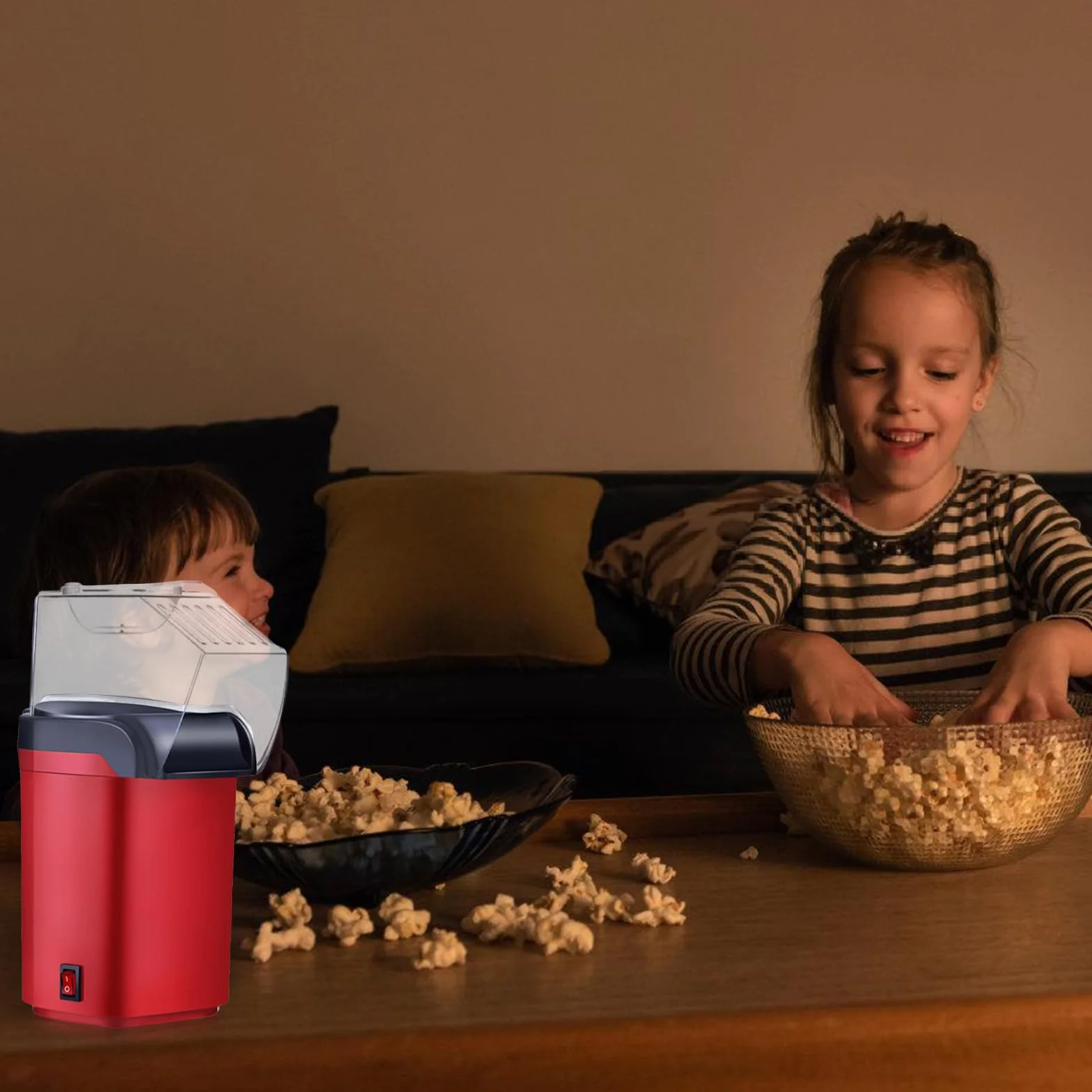 BAIFULAI Macchina per popcorn da 1200 W, mini macchina per popcorn ad aria calda, sana, senza olio, grasso, 2 minuti, funzionamento one-touch, per casa, film, Natale, feste, serata di calcio