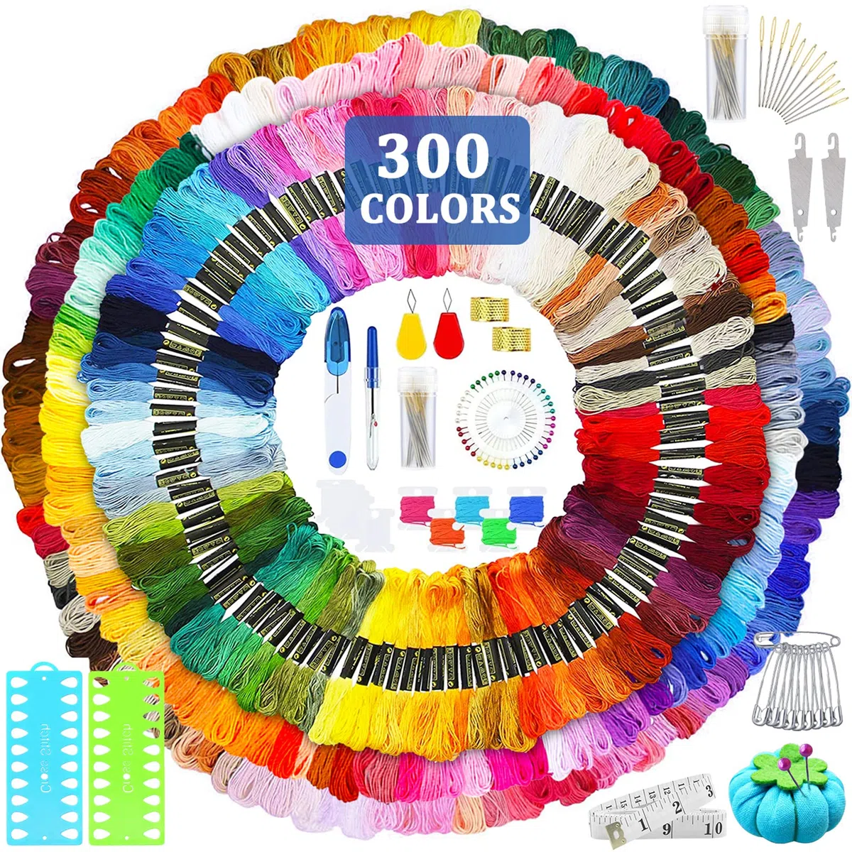 Kit di Attrezzi per Ricamo Morbidi, 300 Colori + Strumenti, 384 Pezzi, Adatto per Adulti, Bambini e Principianti