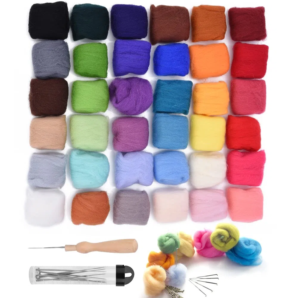 ASIV Lana Cardata Kit di Partenza per Roving in Lana a 36 Colori con Aghi in Feltro Strumenti per la Decorazione Domestica di Animali Artigianali