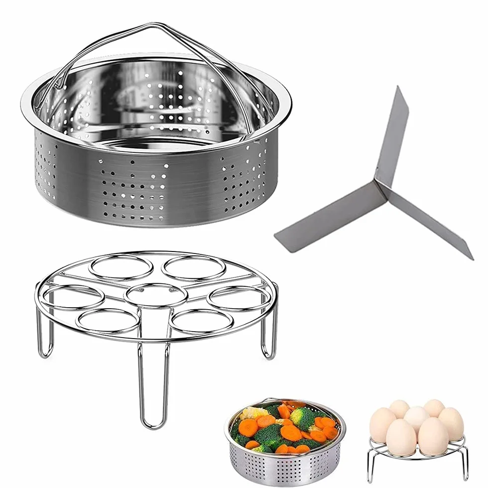Set Cestelli Vapore, 3 Pezzi Accessori Pentola Pressione, Include Cestello Cottura Vapore, Cestello Cottura Vapore Uova, Divisore, per Pentola a Pressione Istantanea da 5,6,8 Qt 4/5/6 Litri