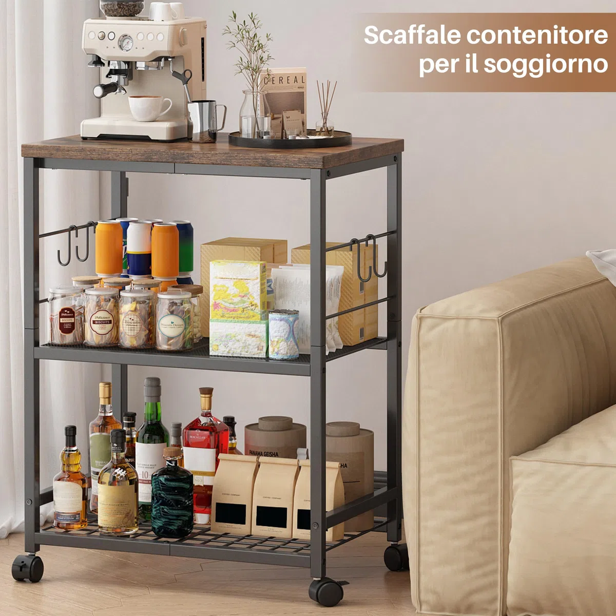 Carrello da Cucina con Microonde su Ruote,Tavolo per Microonde a 3 Ripiani con Spazio di Archiviazione,Piccolo Scaffale per Carrello da caffè per Organizzare Il Soggiorno O L'Ufficio.
