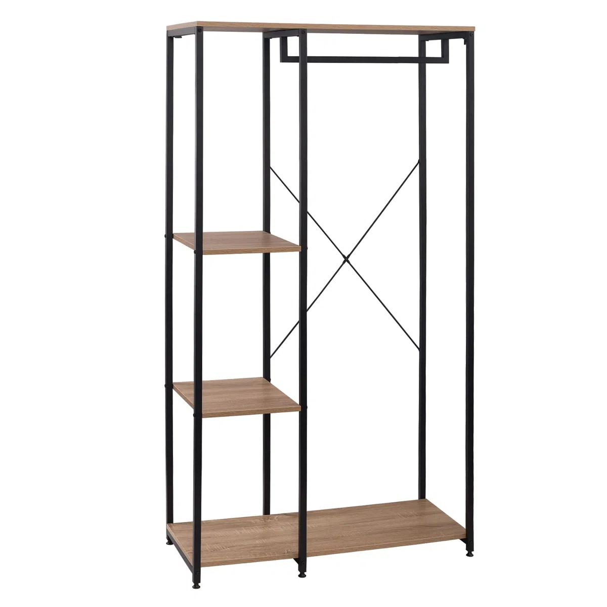 WOLTU Stand Appendiabiti con Ripiani Attaccapanni Guardaroba Scaffale Porta Abiti in Legno Acciaio
