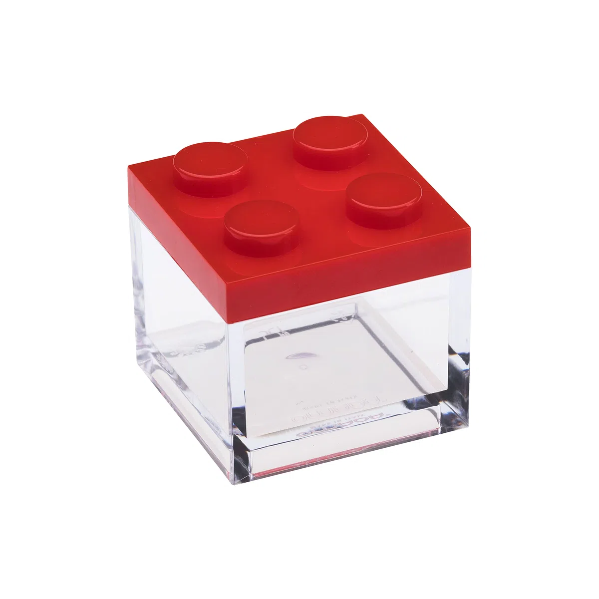 OMADA Design set 24pz scatolina tipo mattoncino in plastica trasparente con tappo colorato 5x5x5 cm,100% made in Italy (24 Pezzi Rosso)