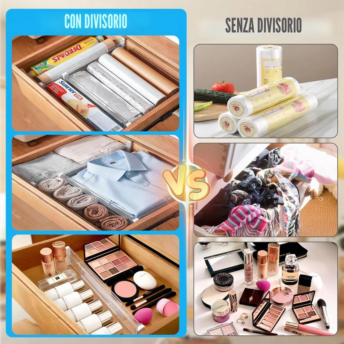 8 Pezzi Divisori per Cassetti Regolabili, Cassetti in Trasparente Separatori, Regolabile Da 28,7 a 50,5 cm, Divisori per Cassetti in Plastica per Bagno,Comò, Cucina O Trucco Conservazione