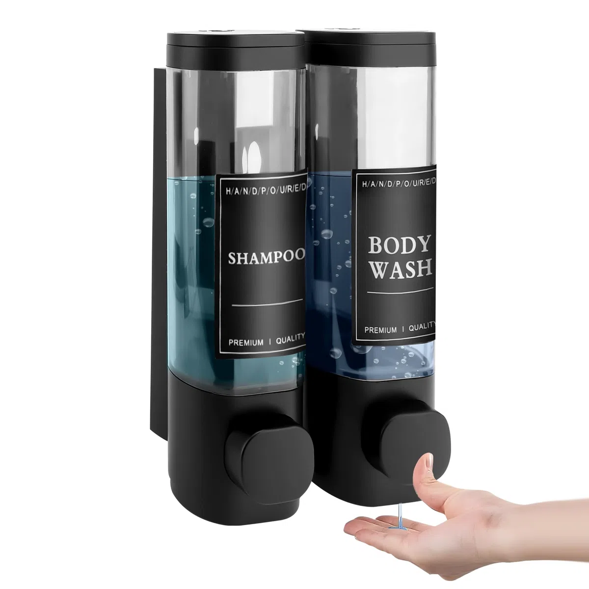 Dispenser Sapone Bagno, Dispenser Di Sapone Da Parete Mani Con Etichetta Impermeabile Per Cucine Bagni (Nero, 2x300ml)