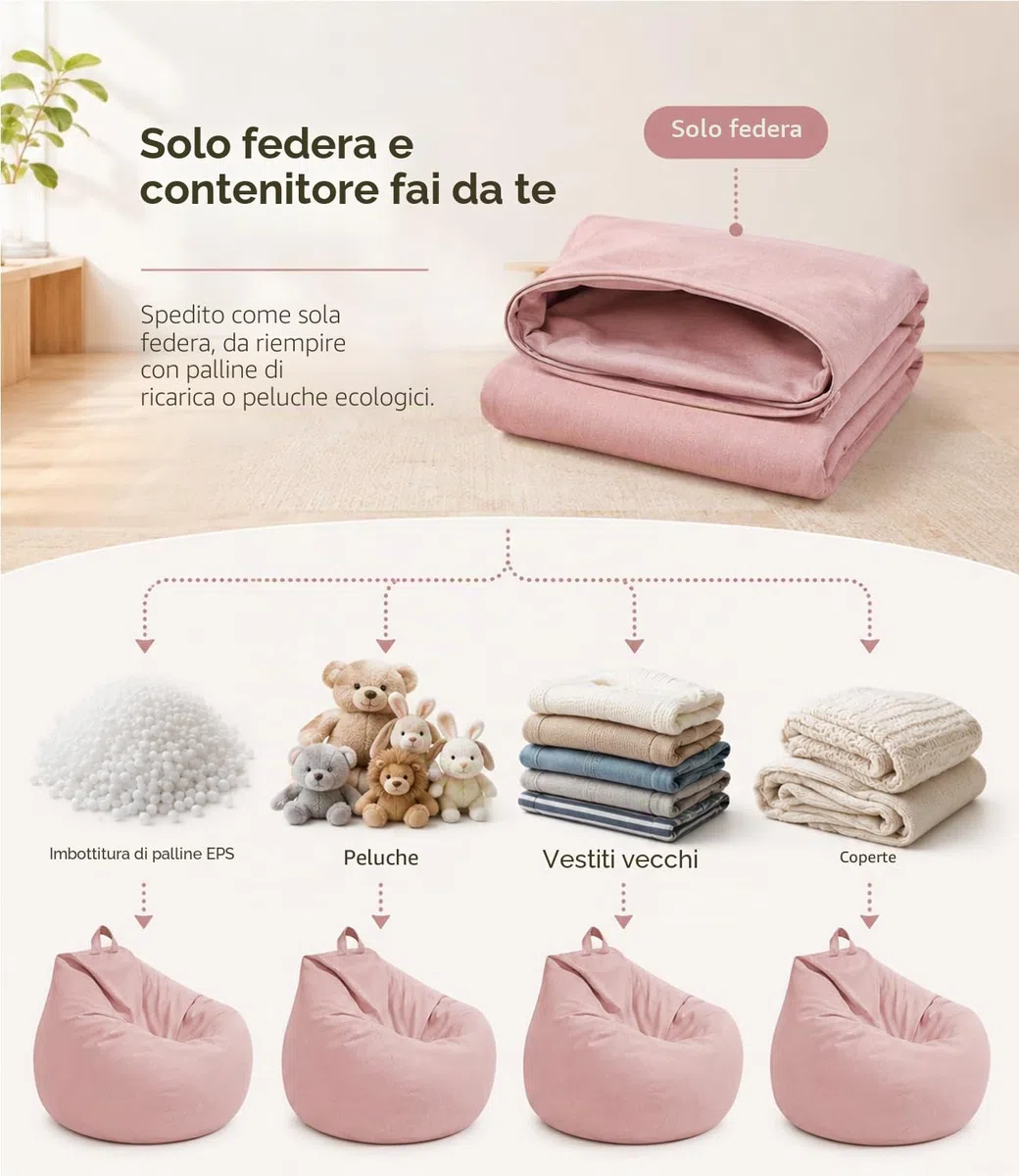 Highdi Poltrona Sacco Adulti 100 x 120 cm - Senza Imbottitura, Cotone e Lino Pouf Sacco Gigante, Rosa Bean Bag Chair per Soggiorno/Camera/Gaming