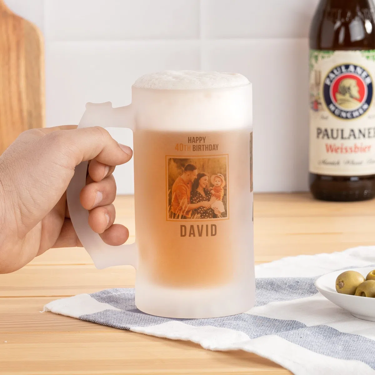 Wanapix | Boccale Birra Personalizzato con Foto y Testo | Vetro Opaco Personalizzato | 500 ml | Bicchieri da Birra Particolare | 100% personalizzabile