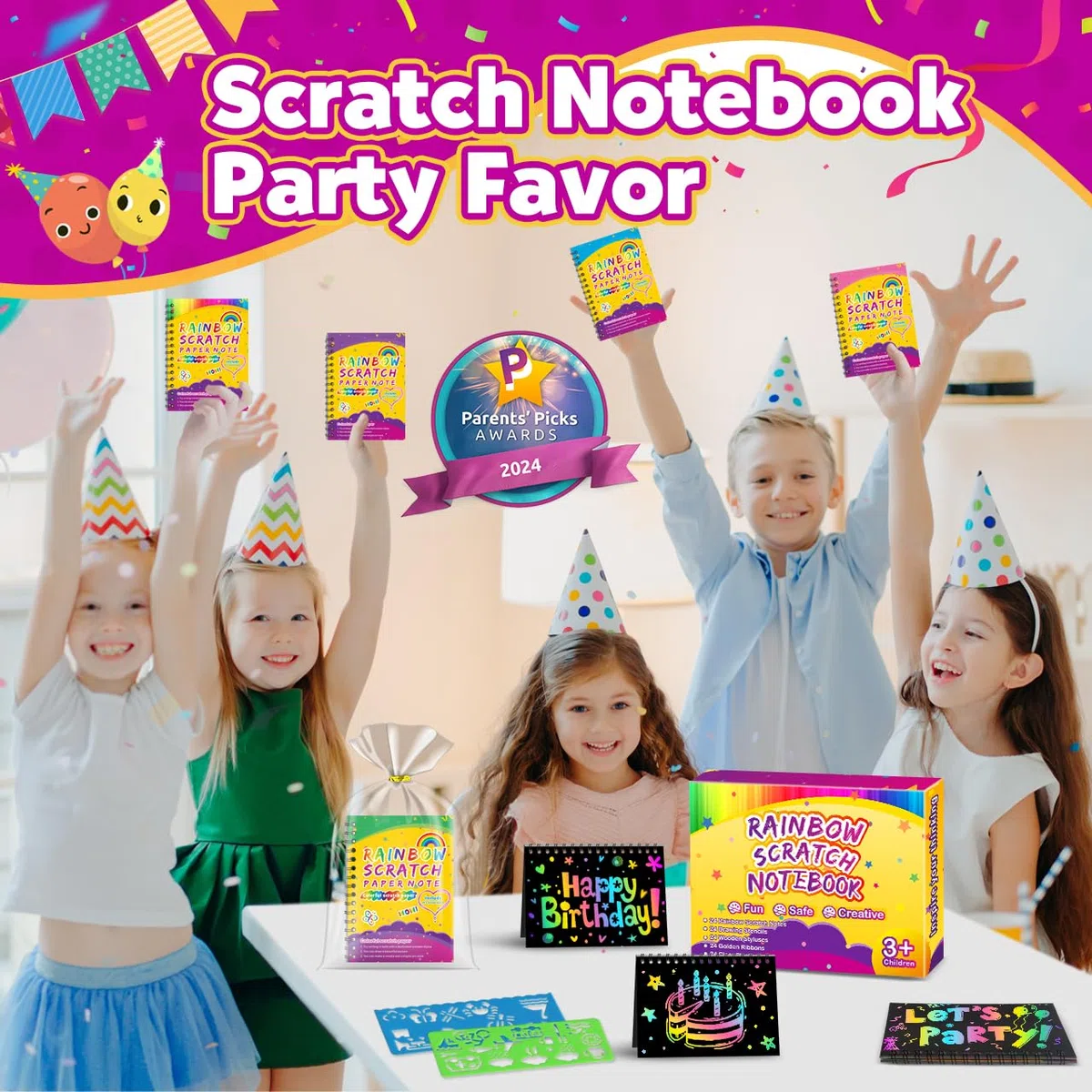 Pigipigi Kids Scratch Art Bambini, 24 Set con Quaderno Grattare, Stencil e Penna Legno - Gadget Compleanno Bambini, Regalini Fine Festa Compleanno Bambini - Lavoretti Creativi