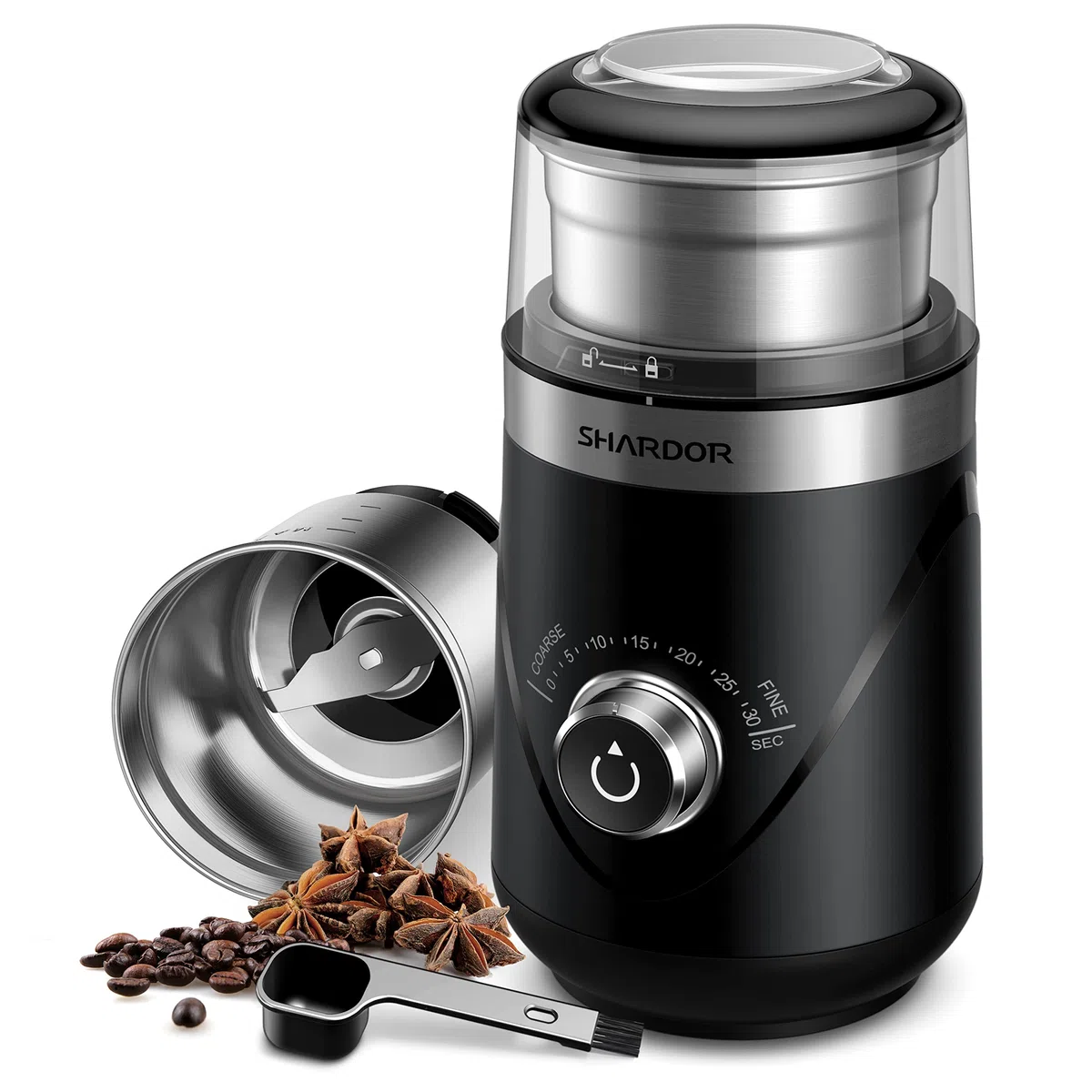 SHARDOR Macina Caffé Elettrico, per la Regolazione Precisa del Grado di Macinatura Macina Caffe, per Chicchi di Caffè, Spezie, Cereali, Noci, Pepe, Zucchero, Macinino Caffe Silenziosi