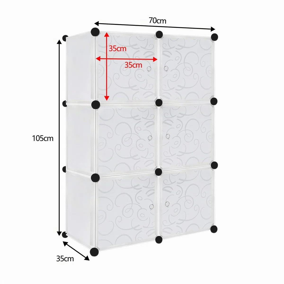 Armadio Wardrobe in plastica, 6 cubi, sistema di scaffalatura per camera da letto, bianco, 70 x 35 x 105 cm