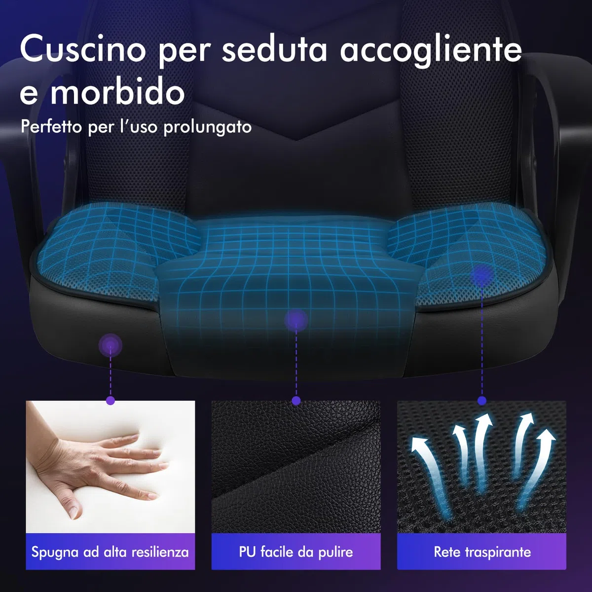 ALFORDSON Racing Sedia Ufficio Ergonomica con Ruote, Sedia Gaming in Similpelle e Rete Traspirante, Funzione di inclinazione, Altezza Regolabile, Poltrona Gamer per Computer Supporta 150 kg(Nera)