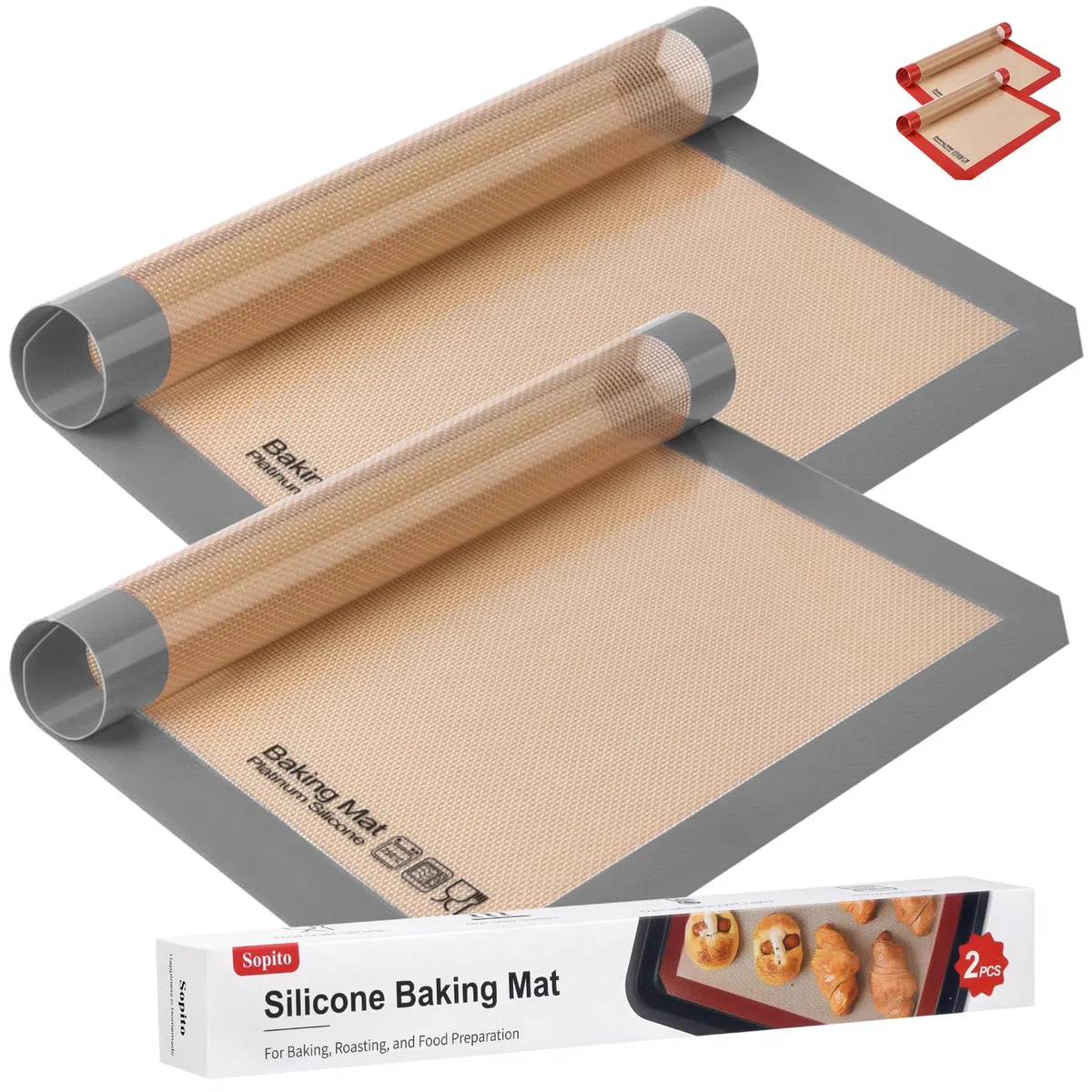 Tappetino da Forno in Silicone, Sopito 2pcs Antiaderente, Tappetino Forno Silicone Sicuro per Gli Alimenti, Resistente Al Calore 248℃ Tappetino Microforato, 41,9x29,5cm, Grigio