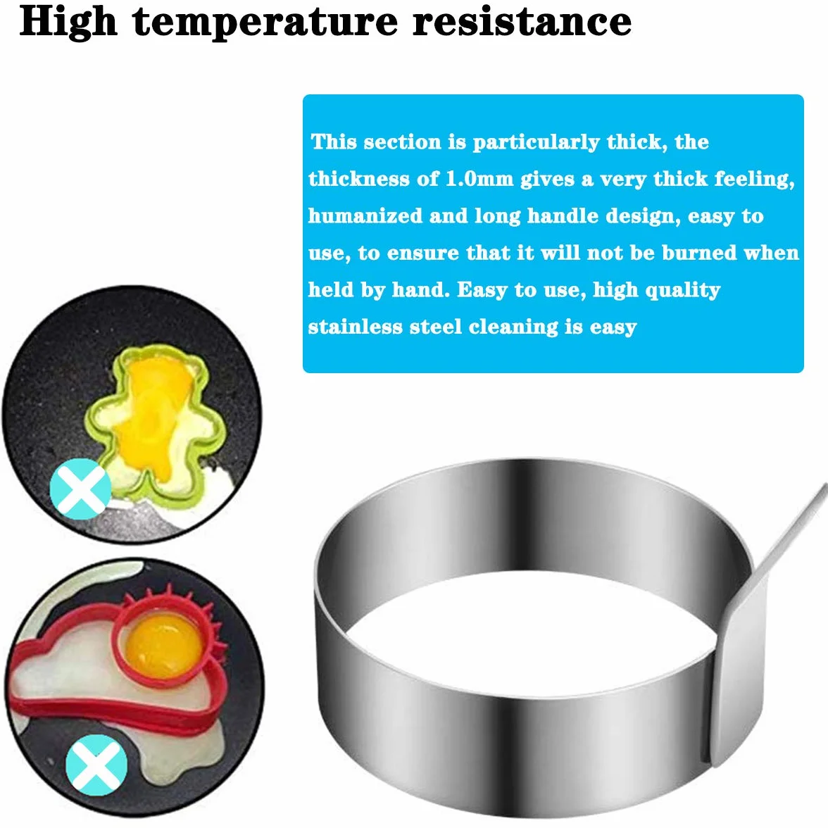 4 PZ 9cm Anello di uovo, per Cuocere Uova Fritte, Pancake, Omelette e Molto Altro Ancora, Antiaderenti(Pennello per Oliare Incluso)